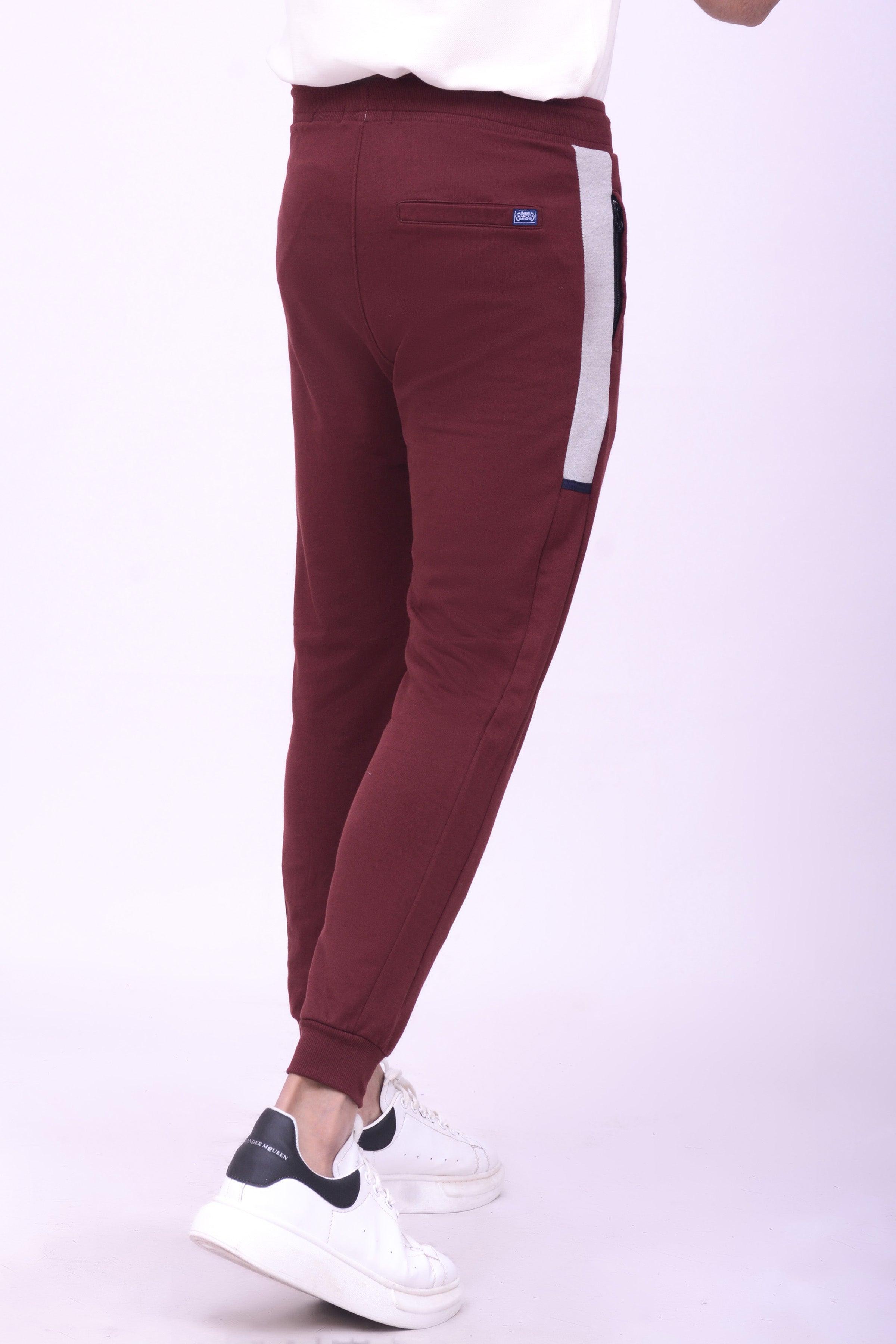 CONTRAST PANEL TERRY TROUSER MAROON at Charcoal Clothing