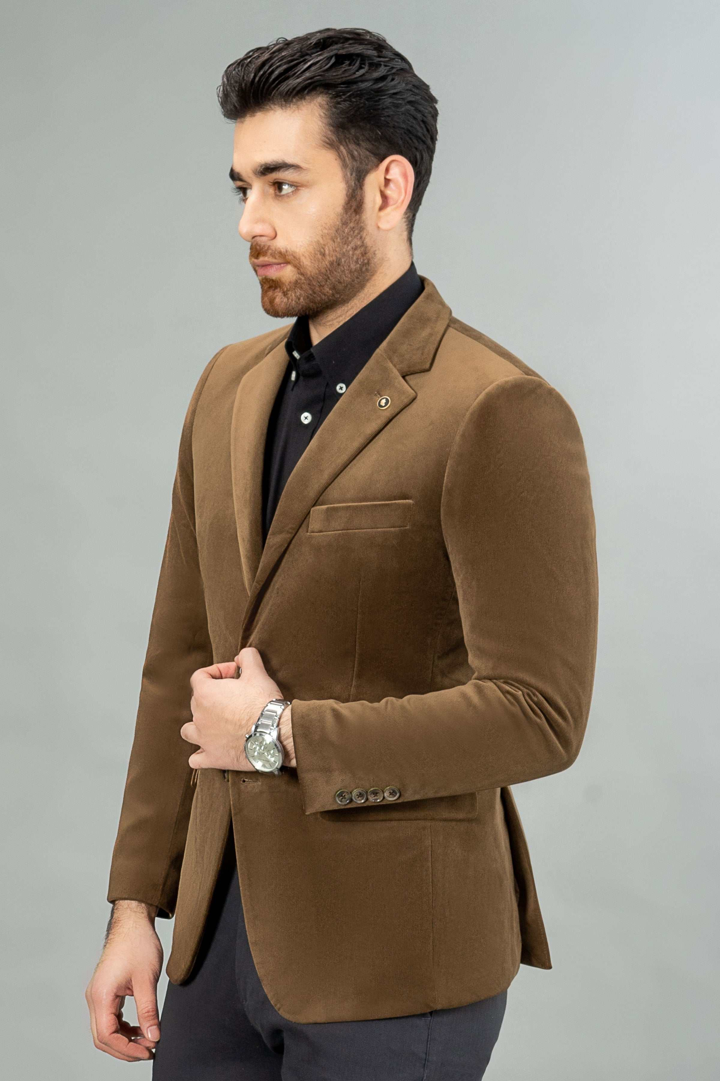 CORDUROY CASUAL COAT MEHNDI at Charcoal Clothing