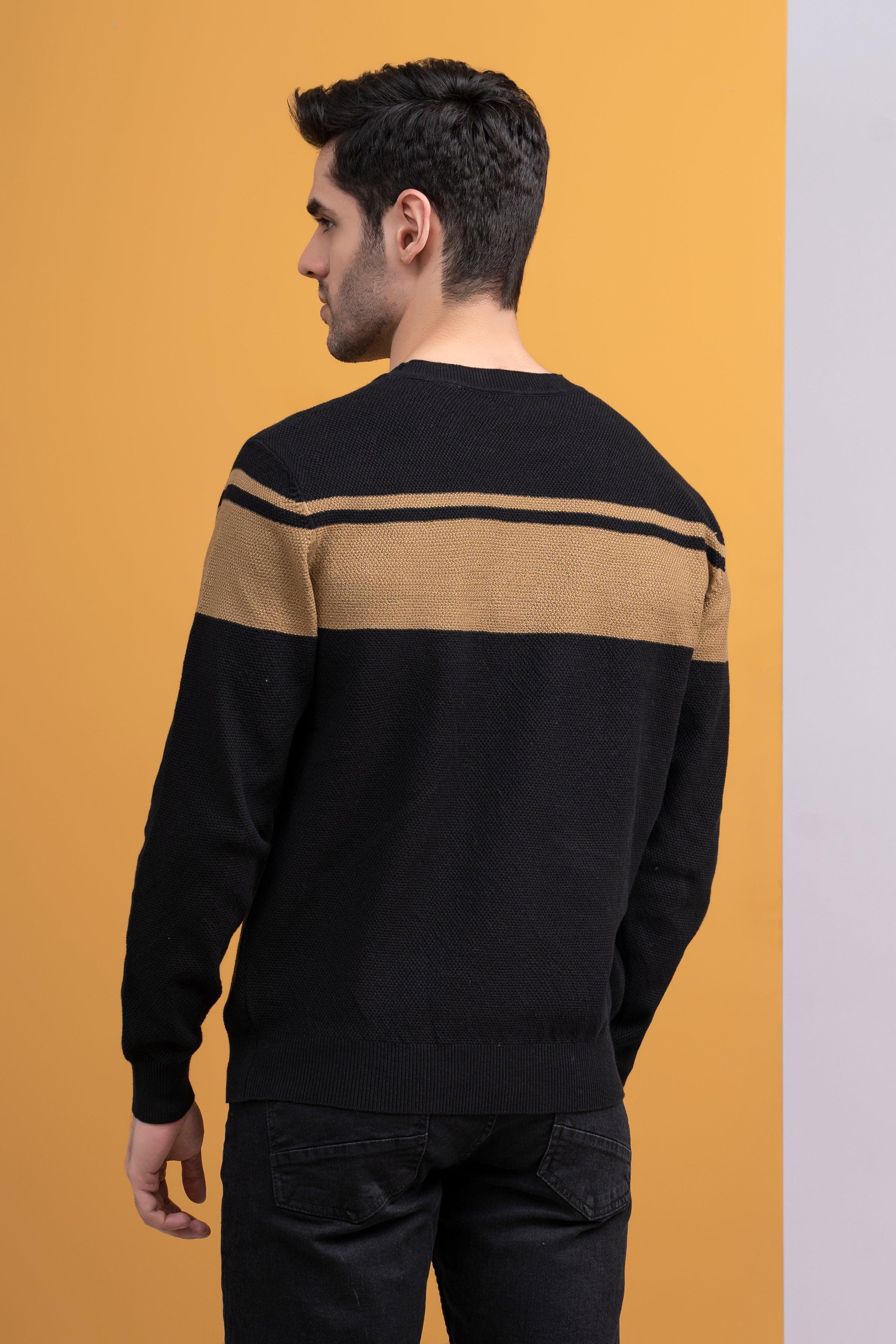 CREW NECK SWEATER BLACK KHAKI at Charcoal Clothing