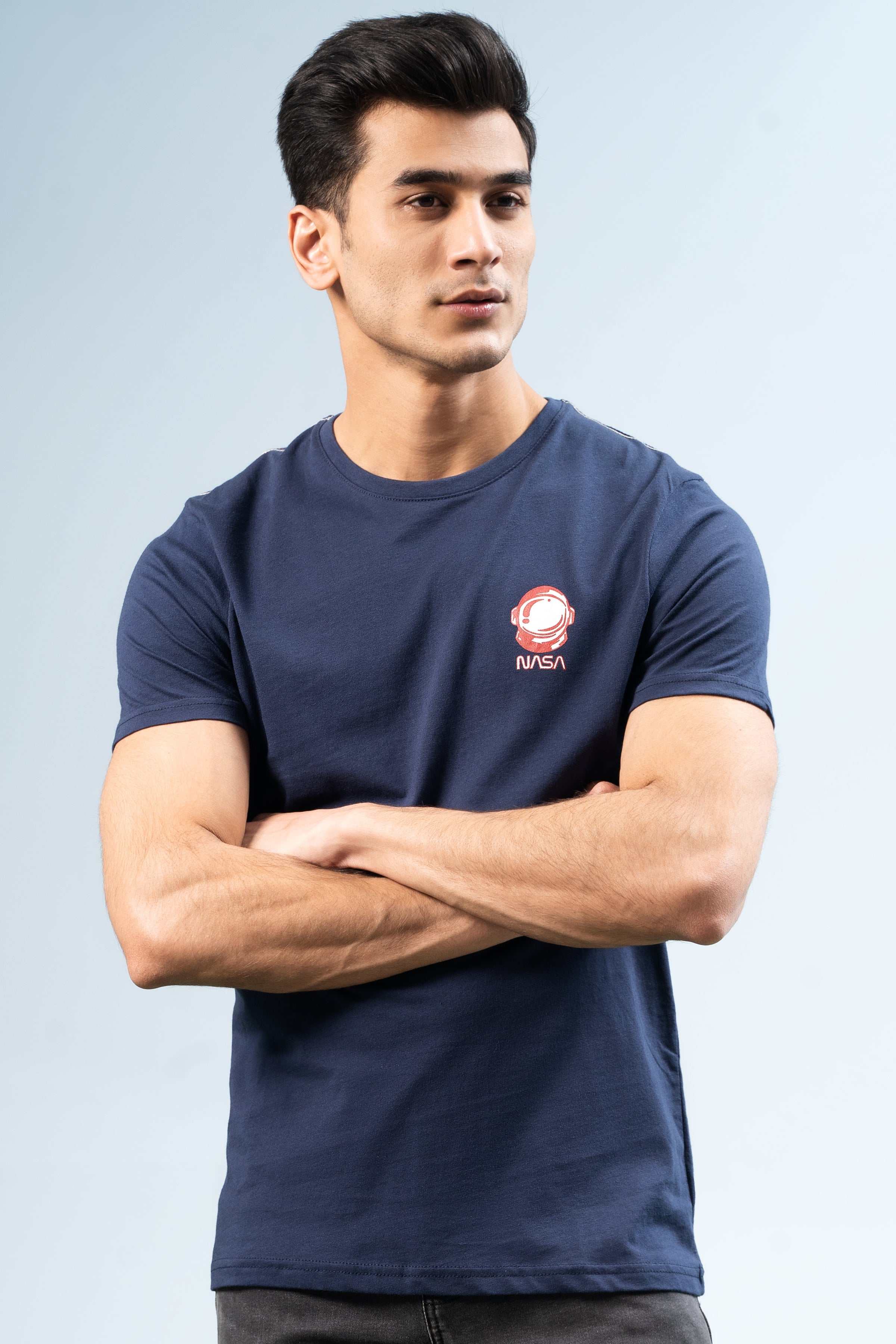 CREW NECK T SHIRT NAVY at Charcoal Clothing