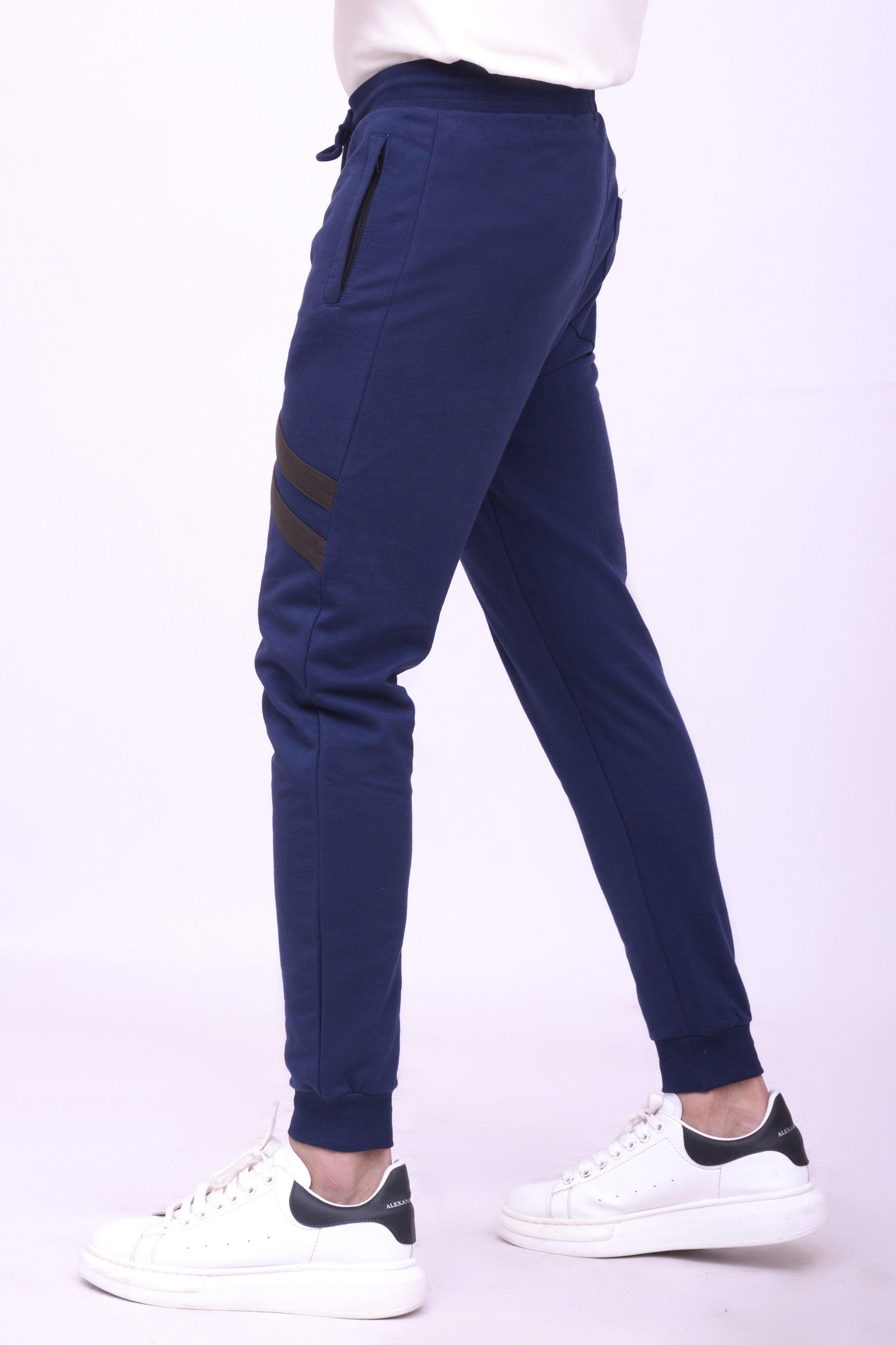 CROSS PANEL TERRY TROUSER NAVY at Charcoal Clothing