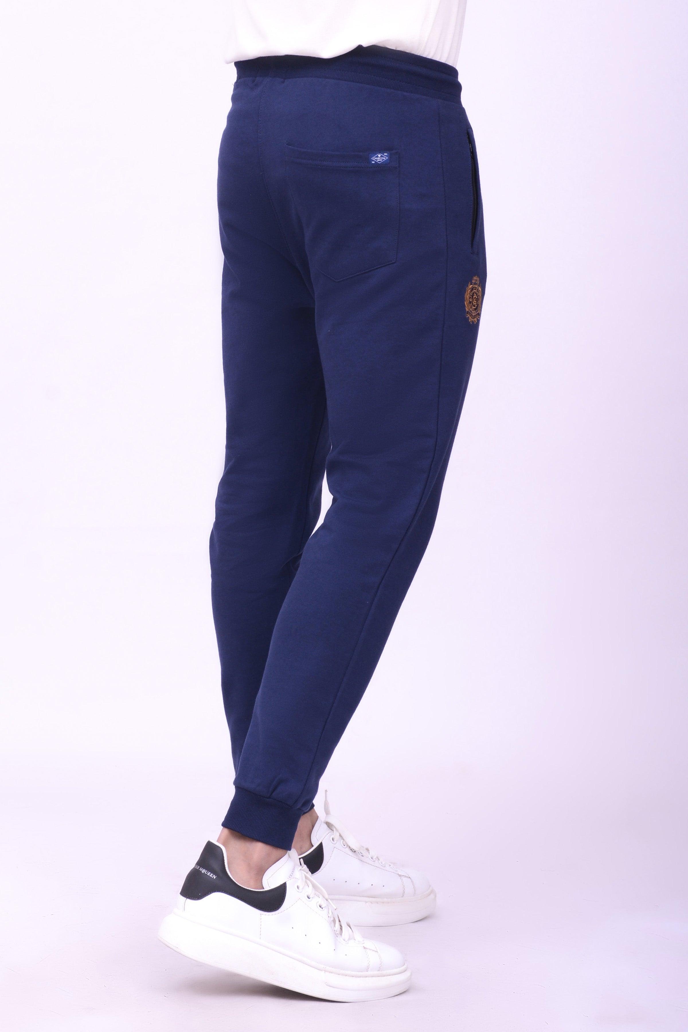 CROSS PANEL TERRY TROUSER NAVY at Charcoal Clothing