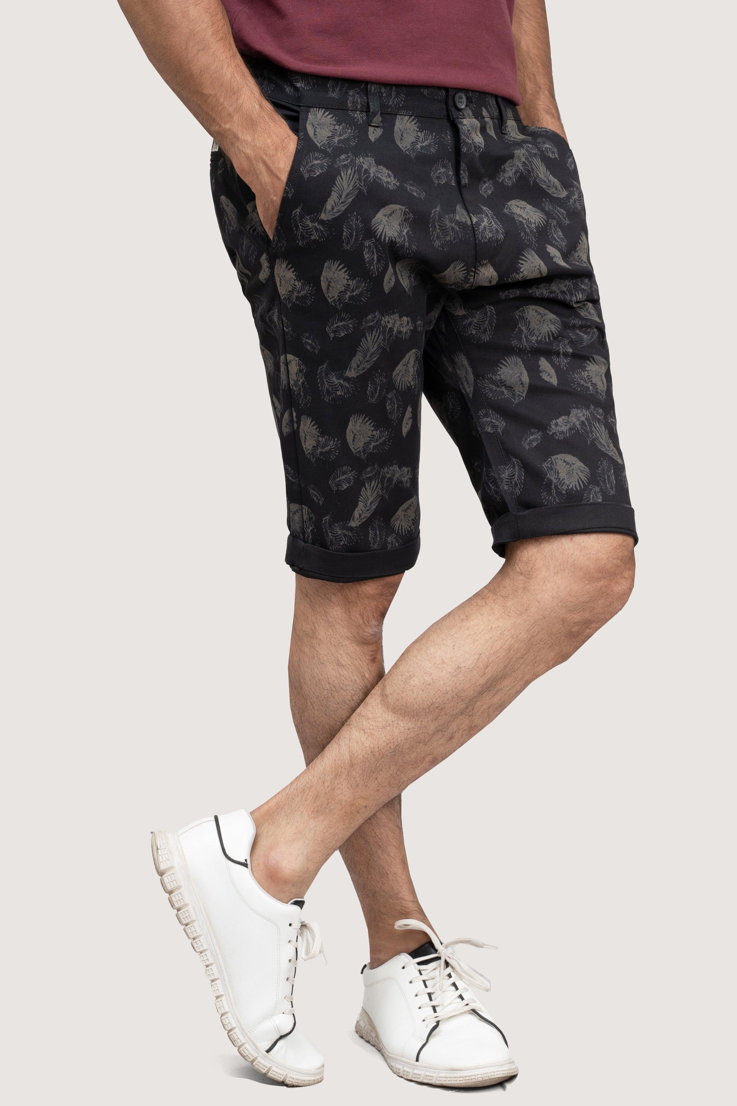 CROSS POCEKT PRINTED REGULAR FIT SHORTS BLACK at Charcoal Clothing