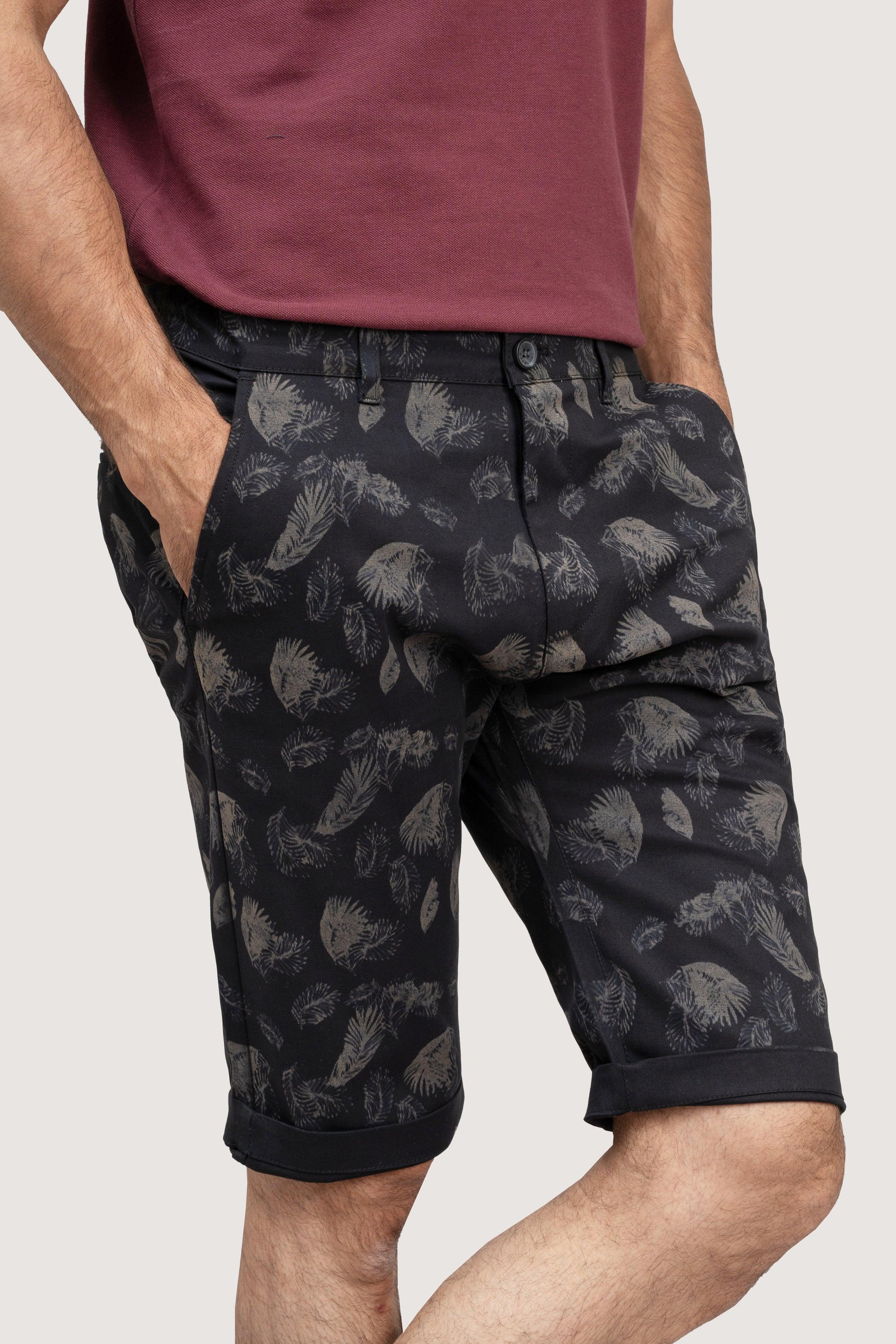 CROSS POCEKT PRINTED REGULAR FIT SHORTS BLACK at Charcoal Clothing