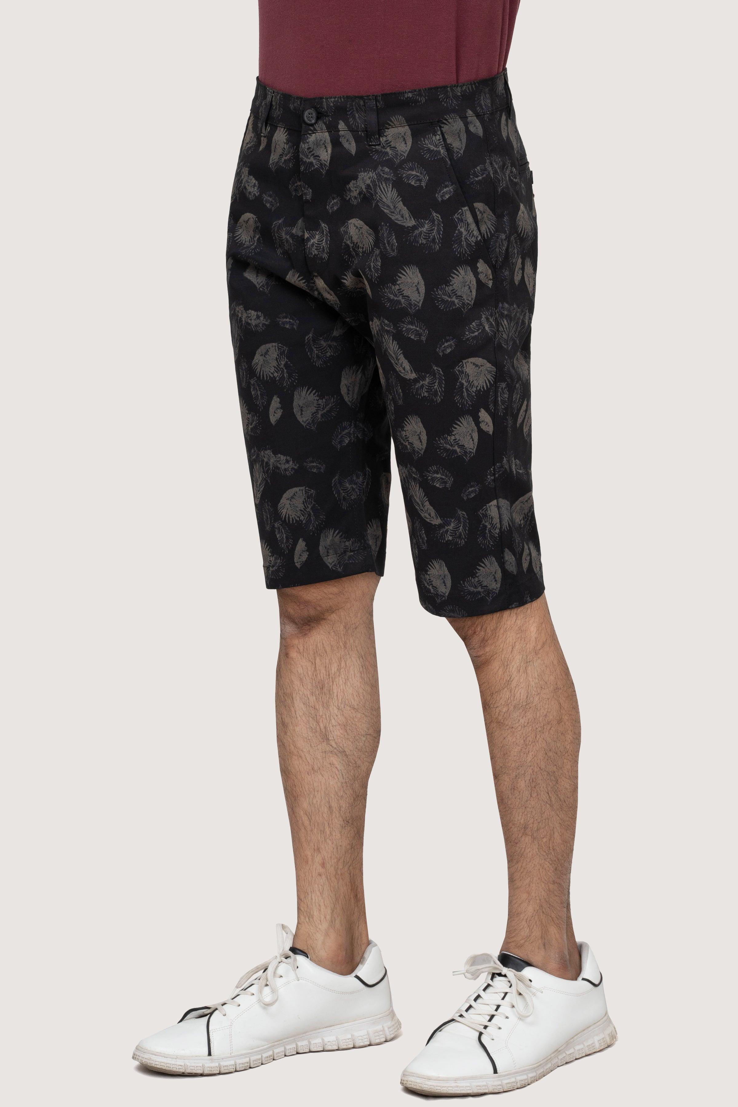 CROSS POCEKT PRINTED REGULAR FIT SHORTS BLACK at Charcoal Clothing