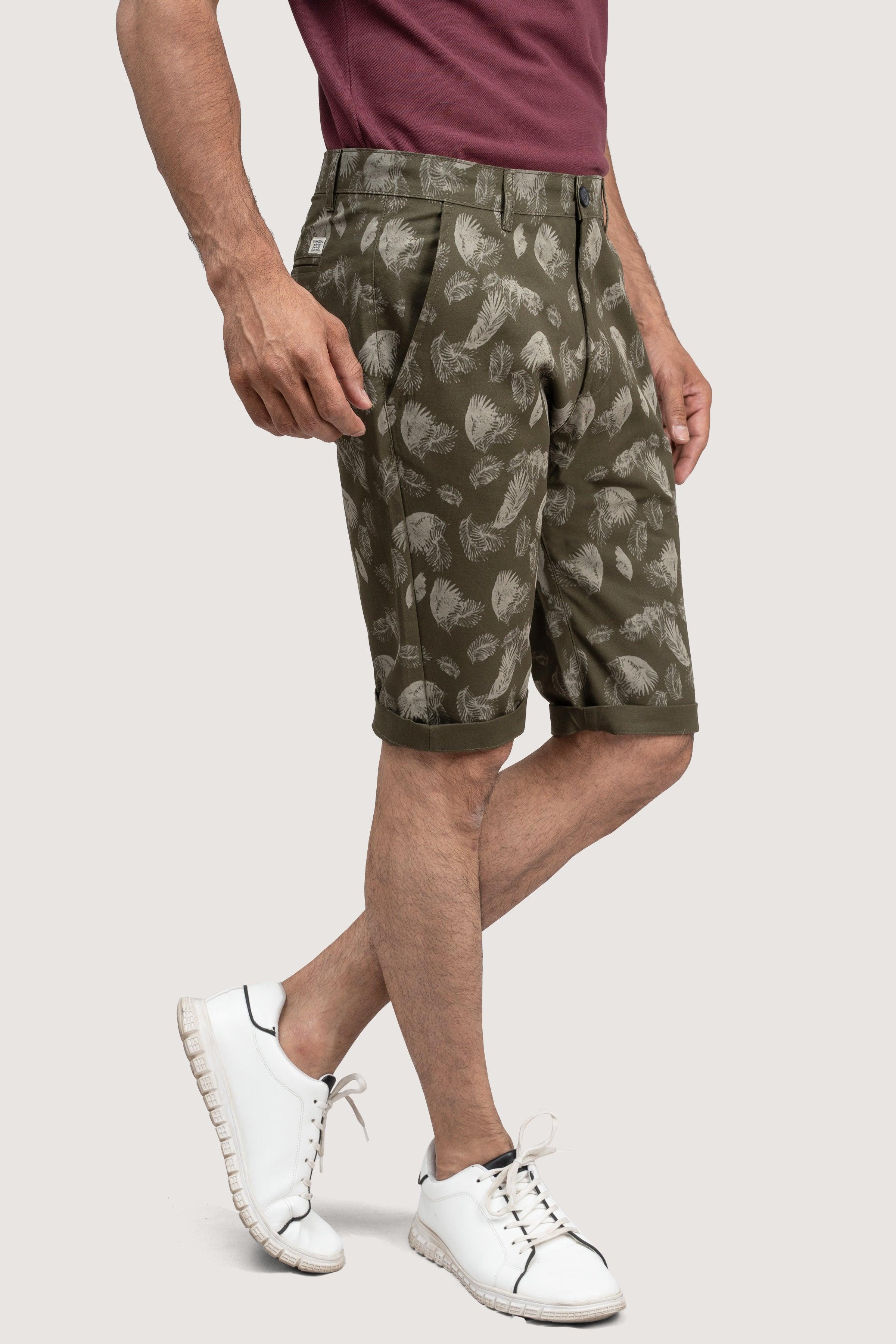 CROSS POCEKT PRINTED REGULAR FIT SHORTS OLIVE at Charcoal Clothing