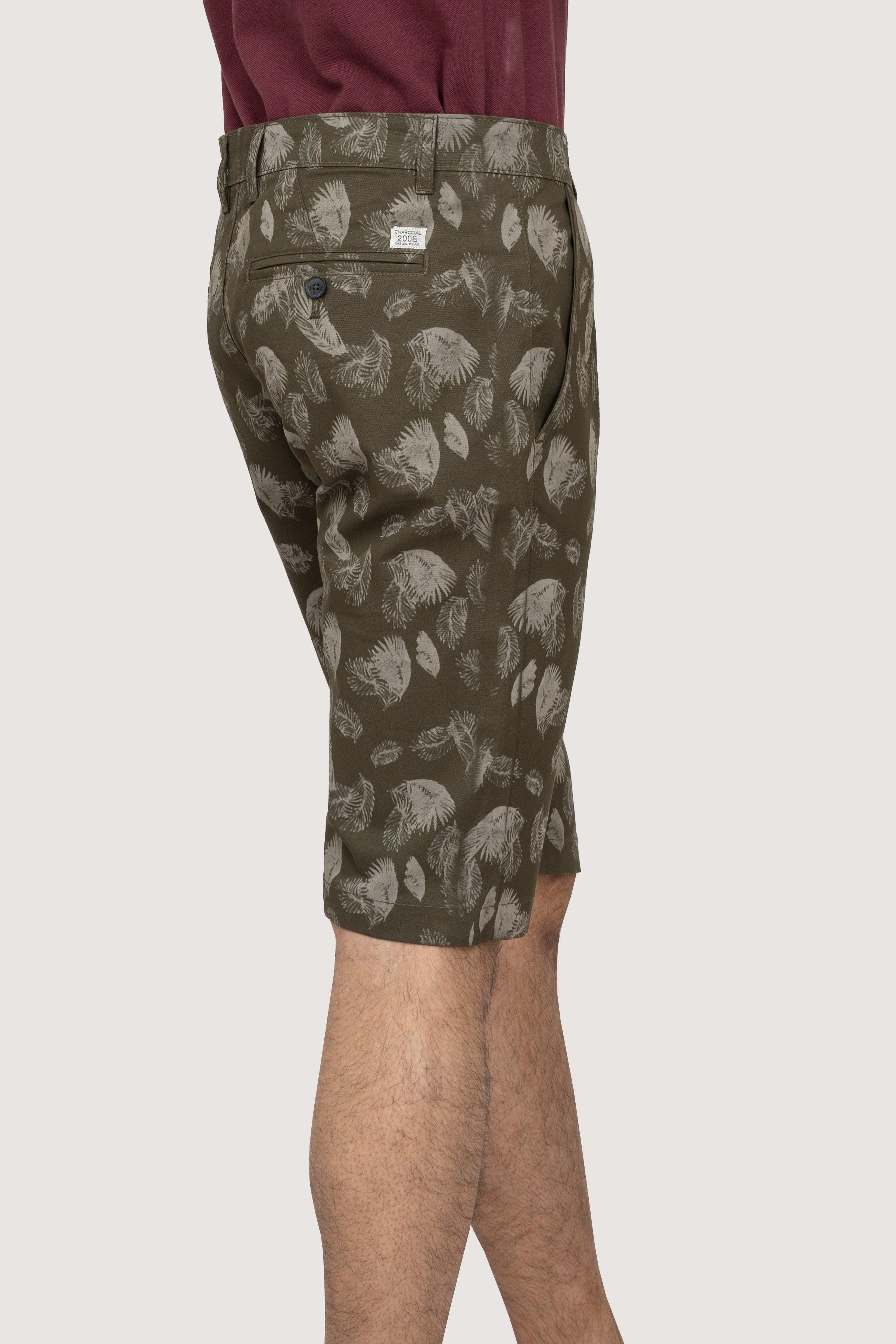CROSS POCEKT PRINTED REGULAR FIT SHORTS OLIVE at Charcoal Clothing