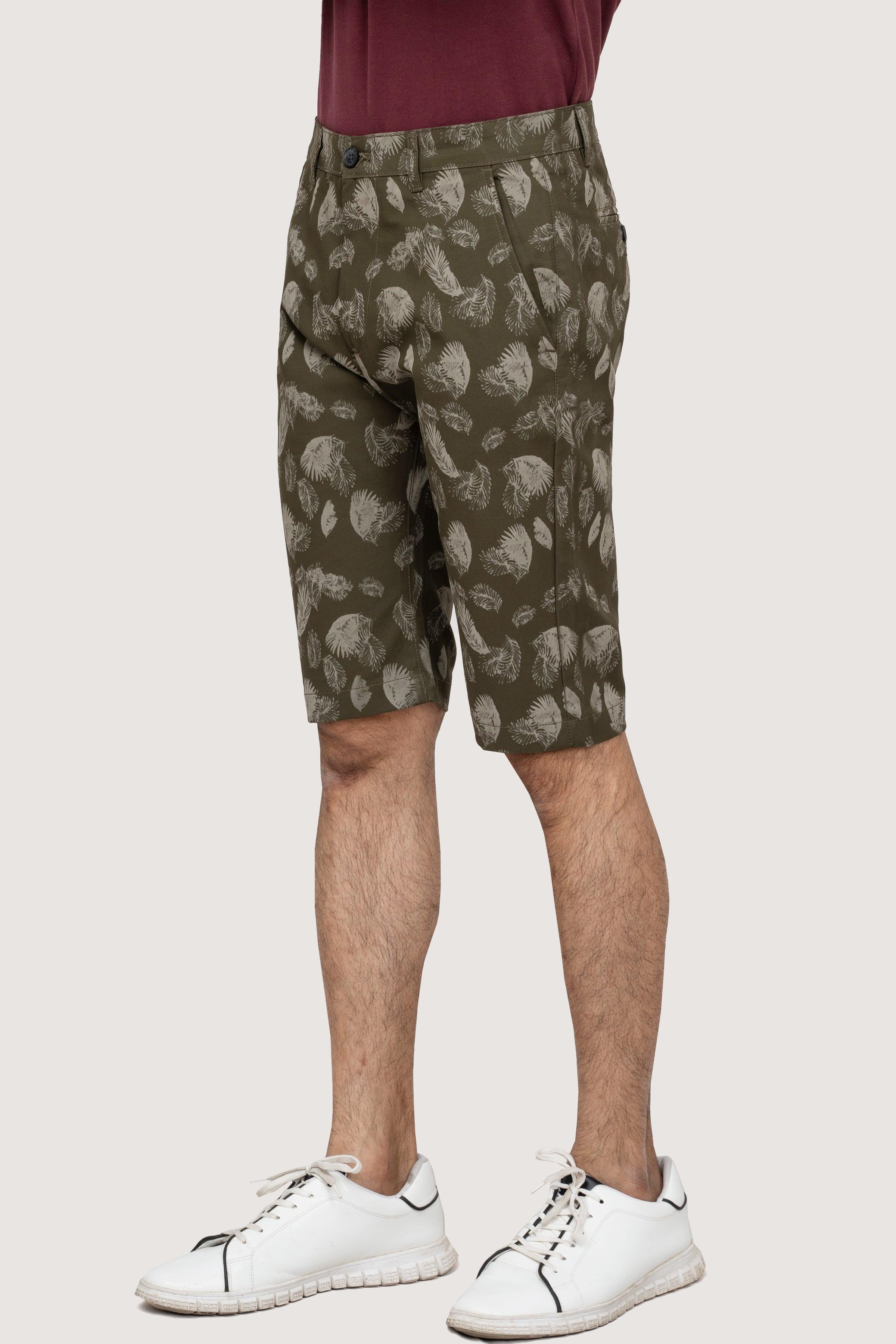 CROSS POCEKT PRINTED REGULAR FIT SHORTS OLIVE at Charcoal Clothing
