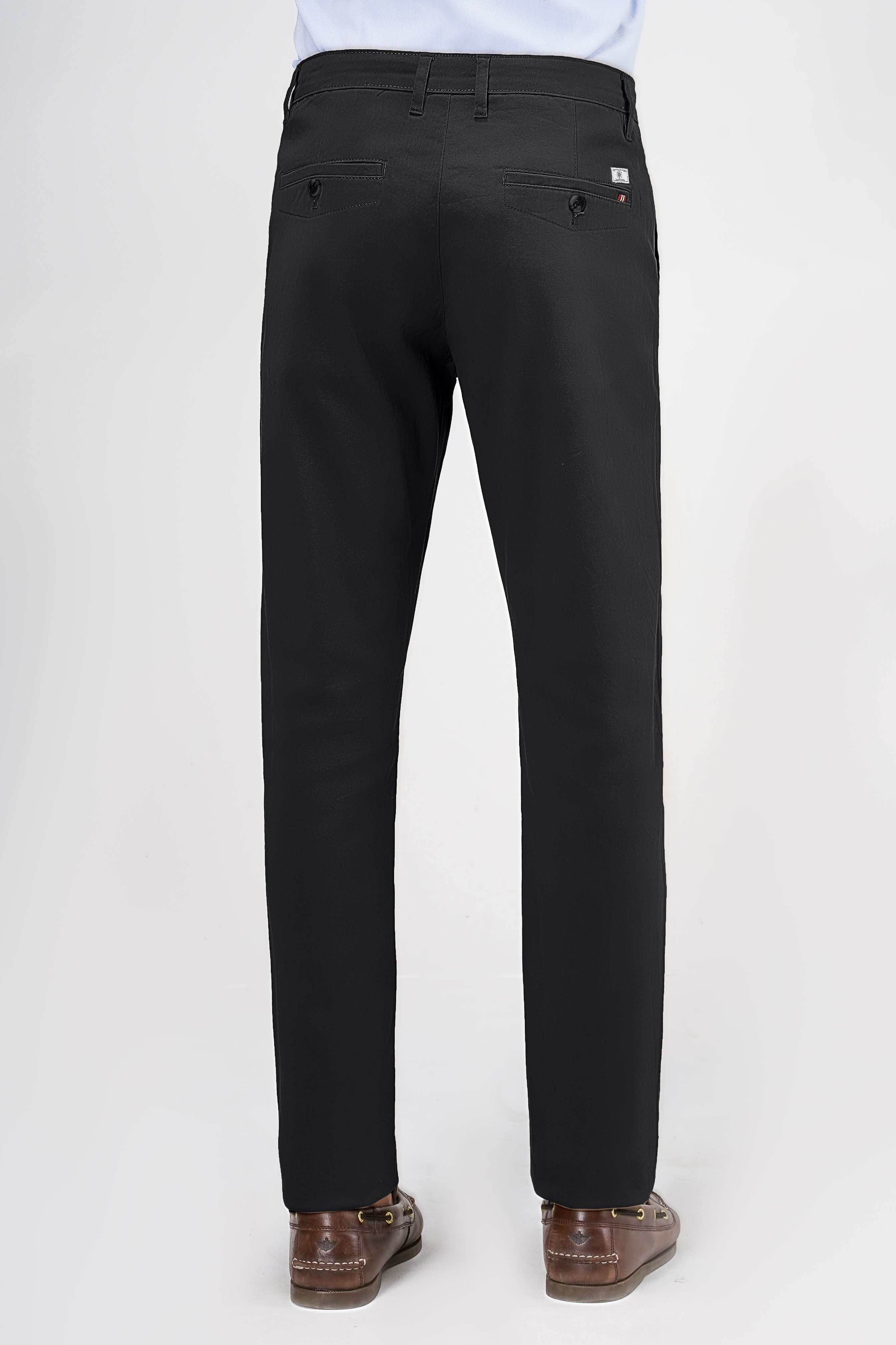 Black casual pants straight leg with back view and belt loops