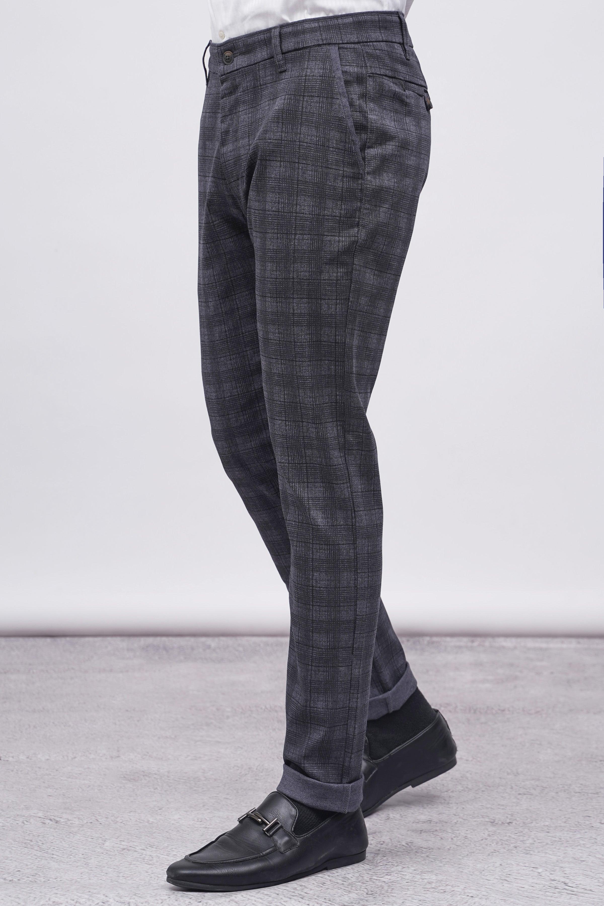 CROSS POCKET CASUAL PANT BLUE GREY CHECK at Charcoal Clothing