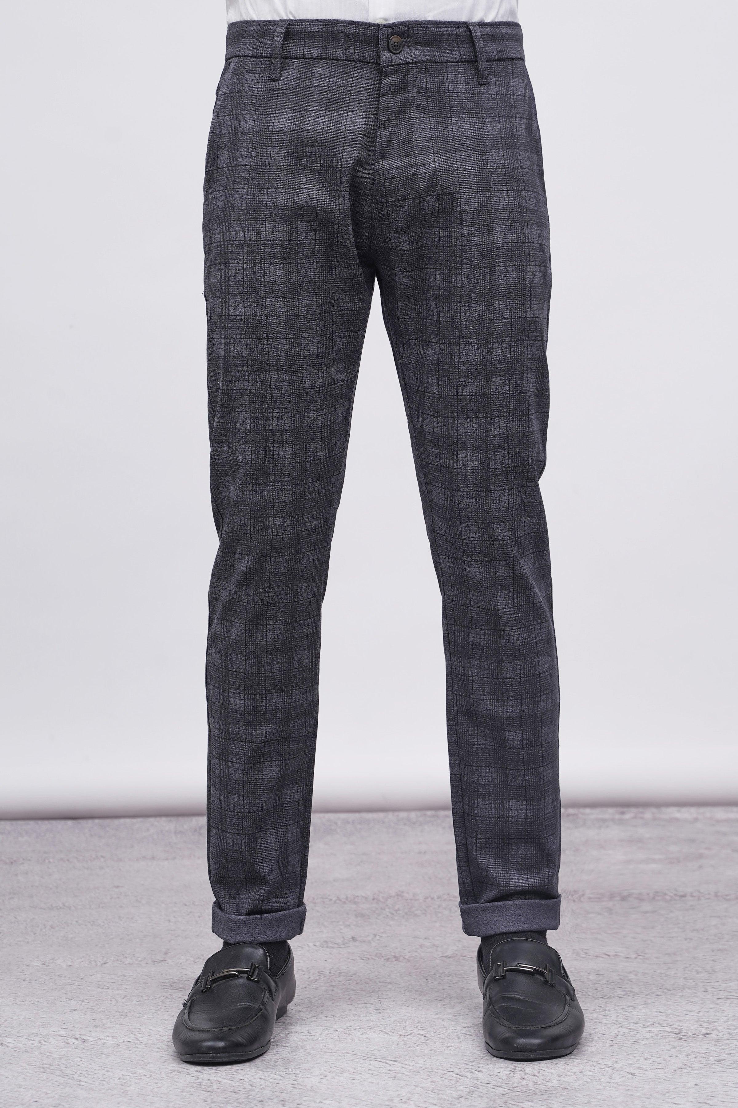 CROSS POCKET CASUAL PANT BLUE GREY CHECK at Charcoal Clothing