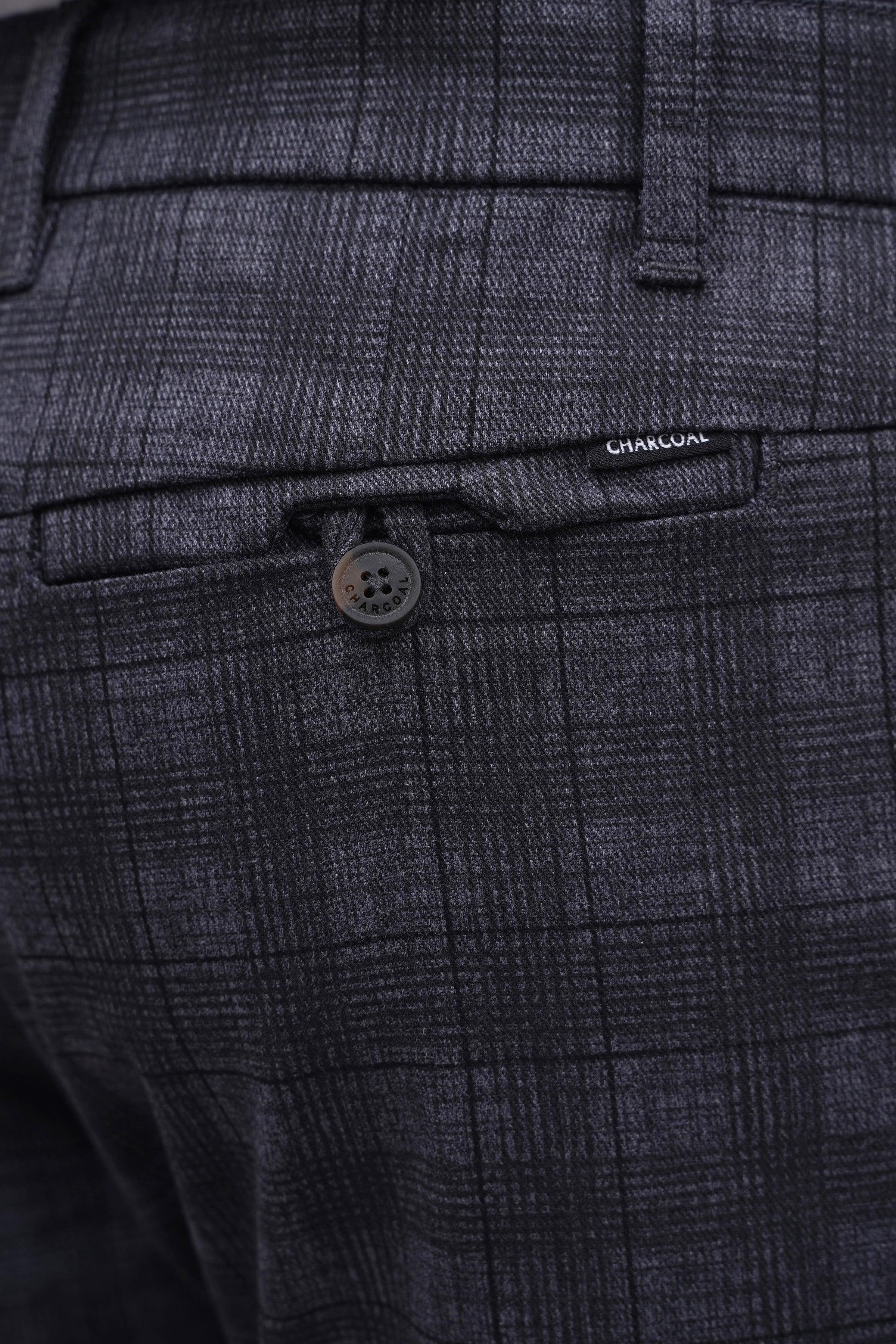 CROSS POCKET CASUAL PANT BLUE GREY CHECK at Charcoal Clothing