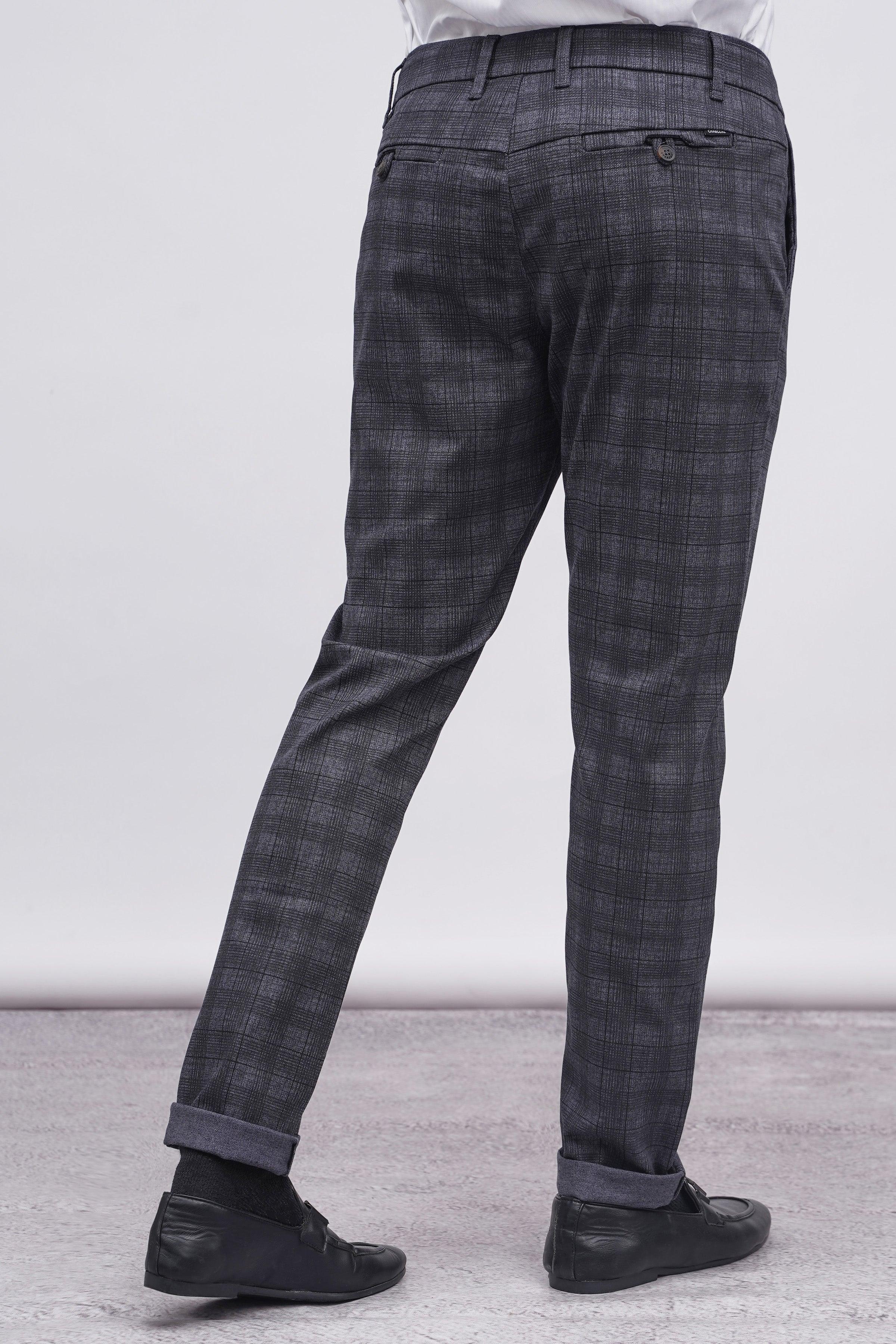 CROSS POCKET CASUAL PANT BLUE GREY CHECK at Charcoal Clothing
