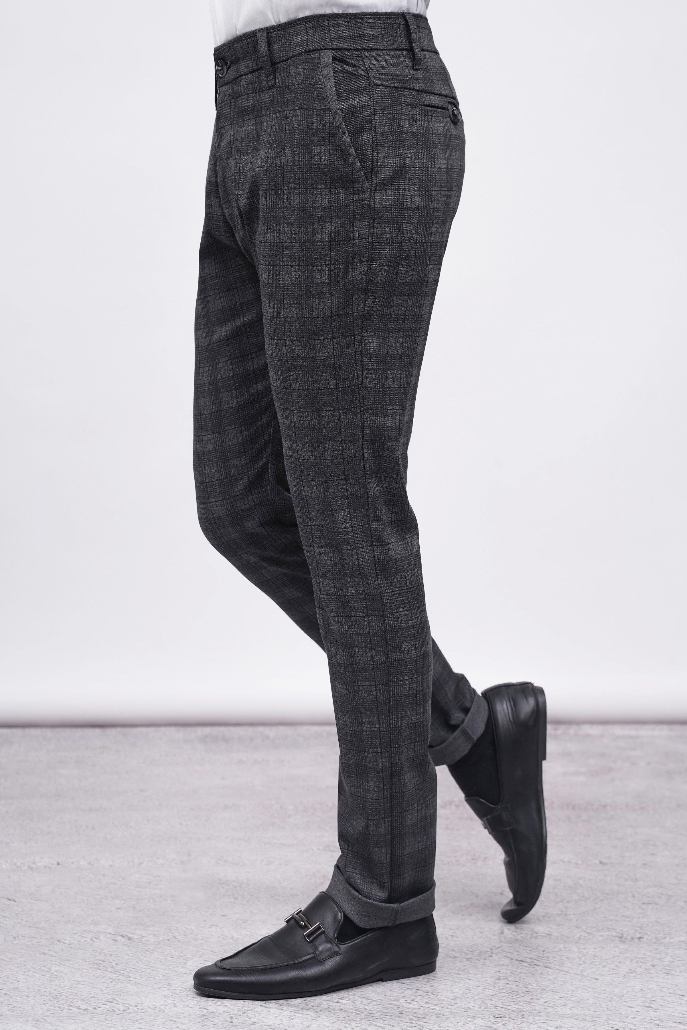 CROSS POCKET CASUAL PANT GREY BLACK CHECK at Charcoal Clothing