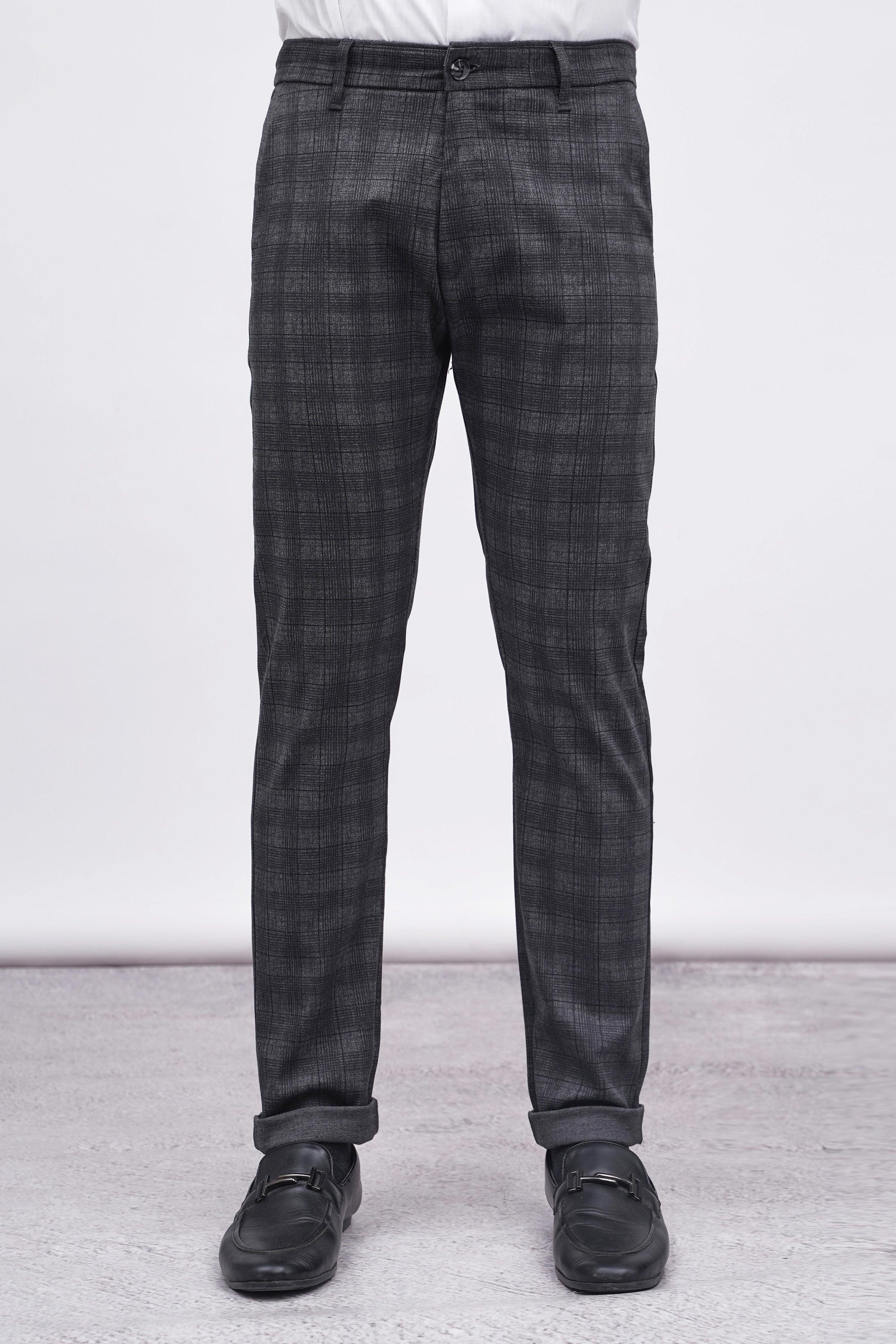 CROSS POCKET CASUAL PANT GREY BLACK CHECK at Charcoal Clothing