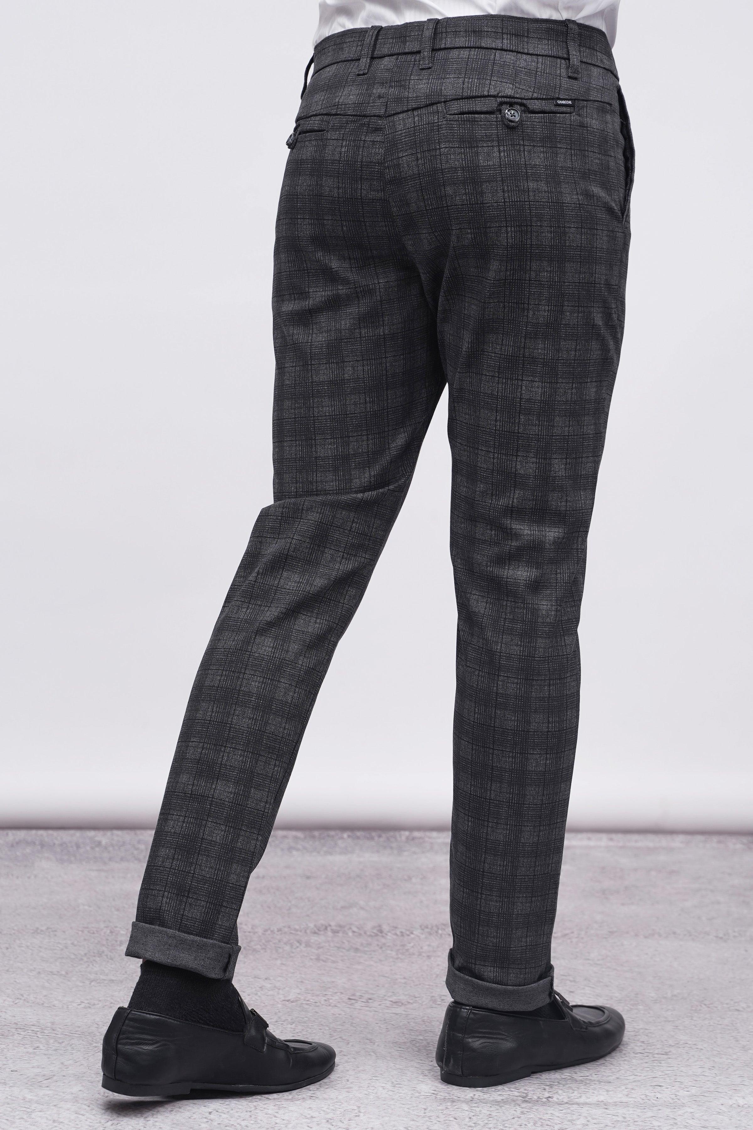 CROSS POCKET CASUAL PANT GREY BLACK CHECK at Charcoal Clothing