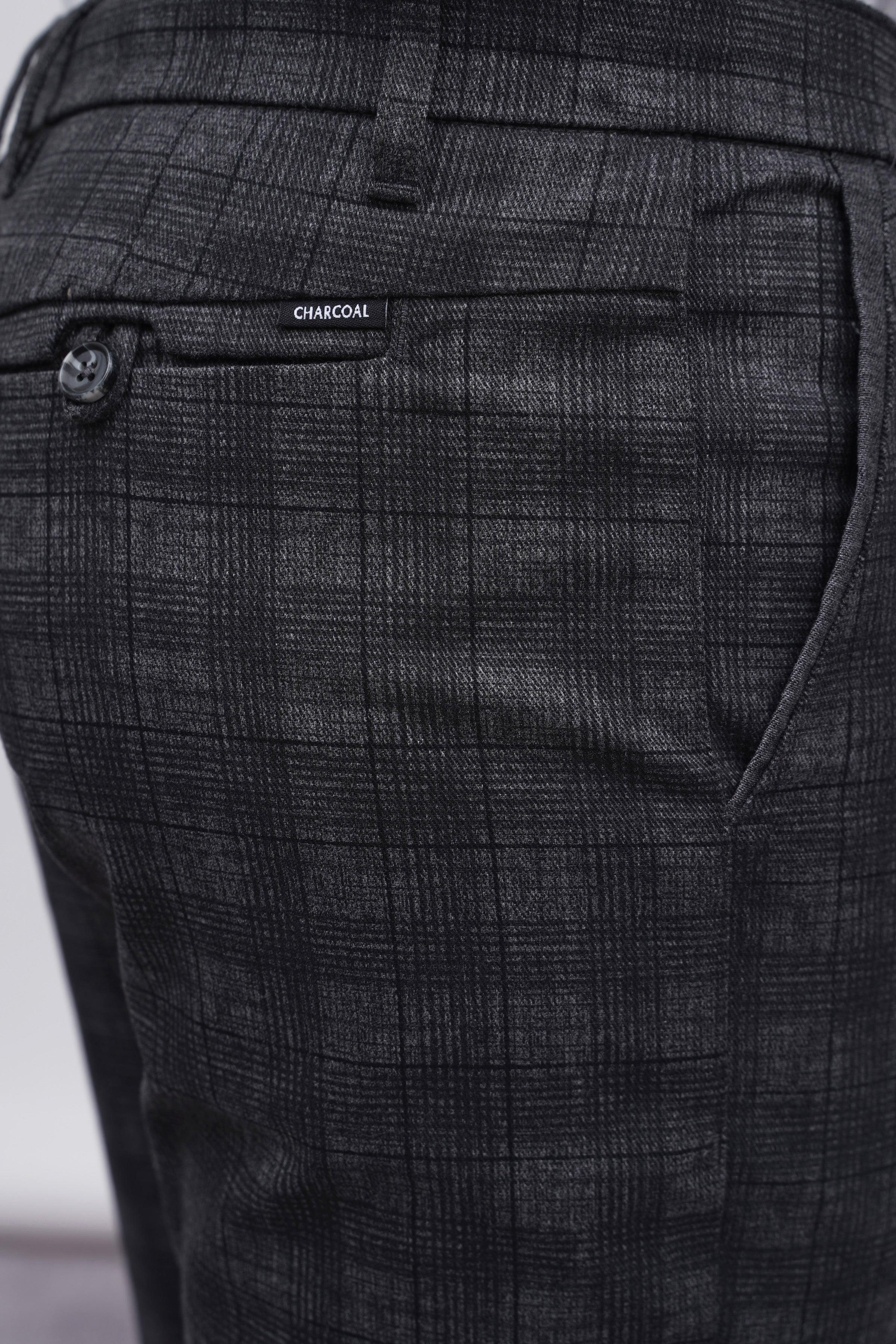 CROSS POCKET CASUAL PANT GREY BLACK CHECK at Charcoal Clothing