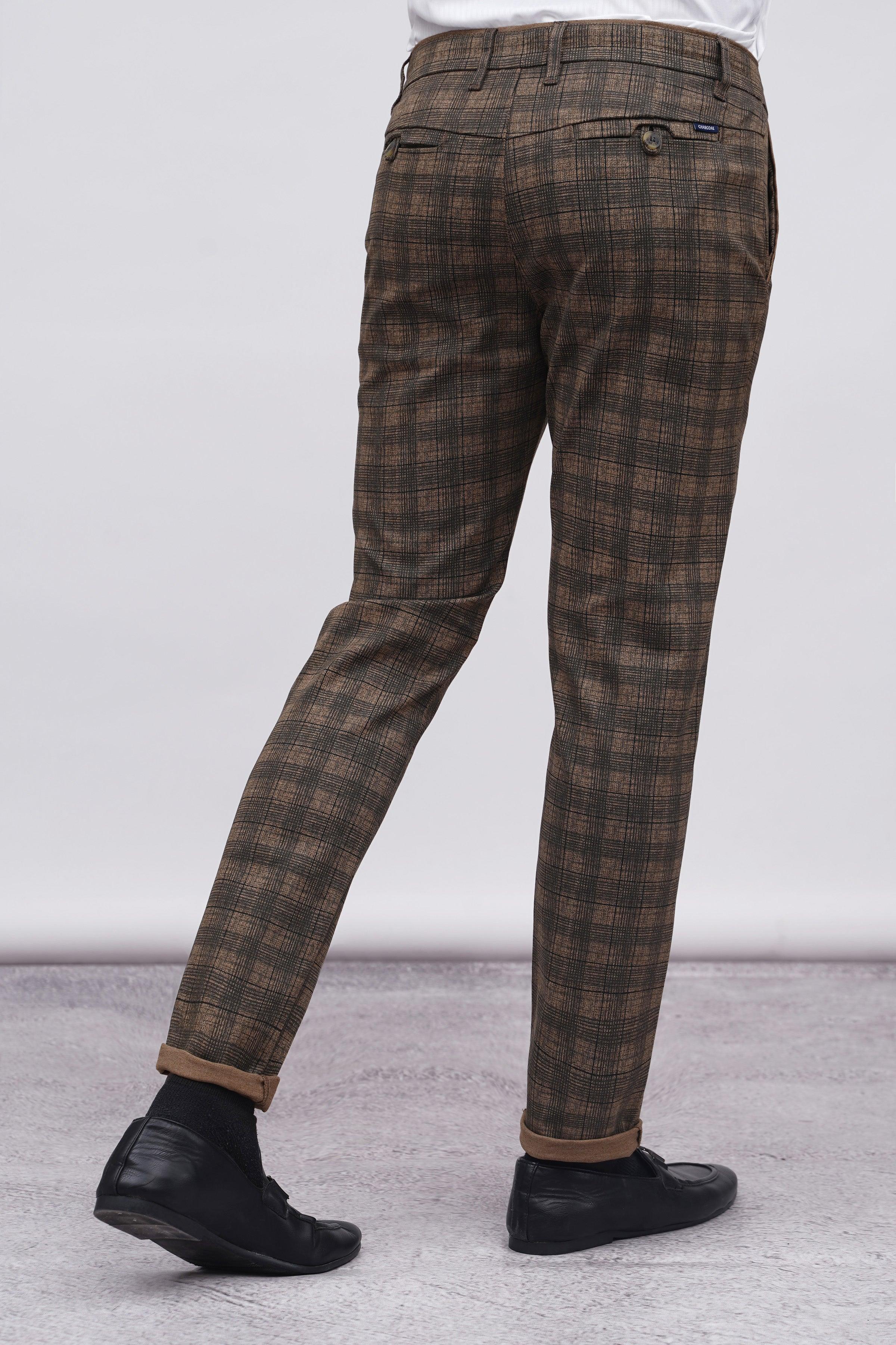 CROSS POCKET CASUAL PANT KHAKI BLACK CHECK at Charcoal Clothing