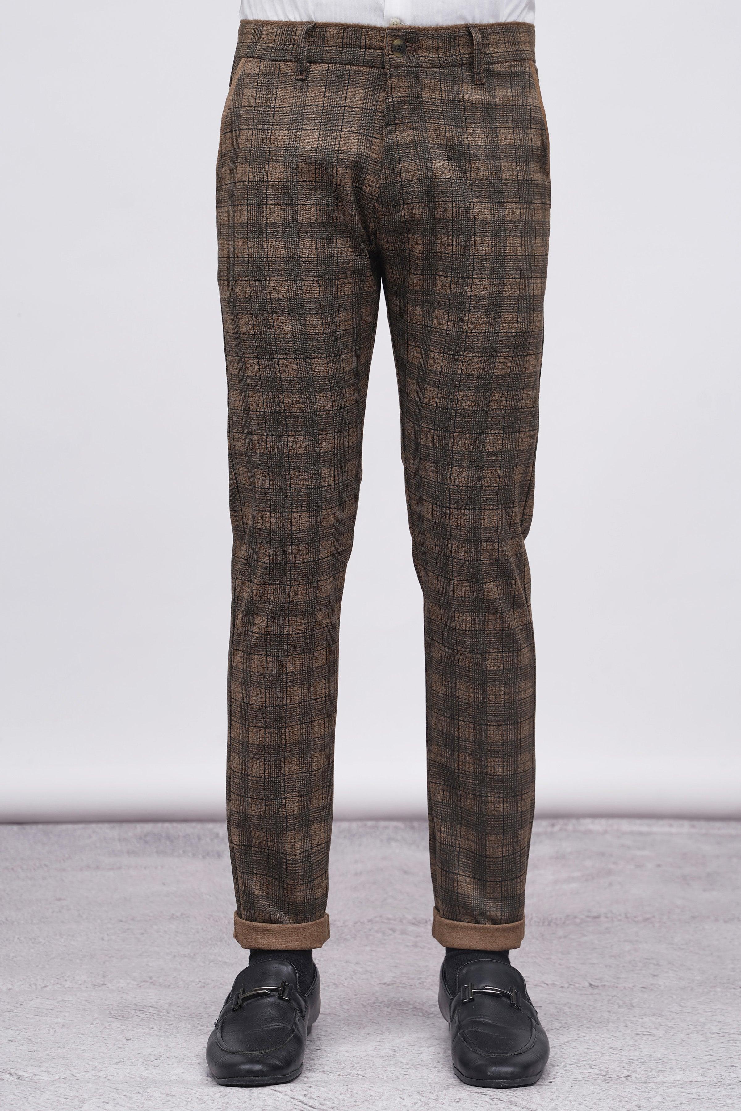 CROSS POCKET CASUAL PANT KHAKI BLACK CHECK at Charcoal Clothing