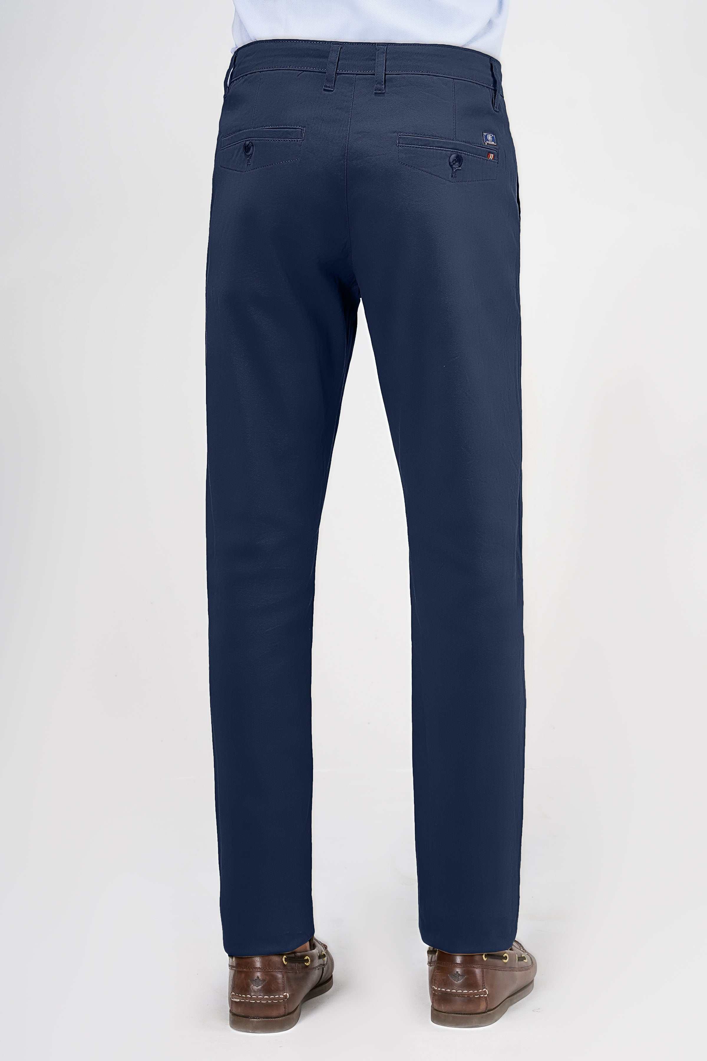 Navy casual pants with back yoke and button detail