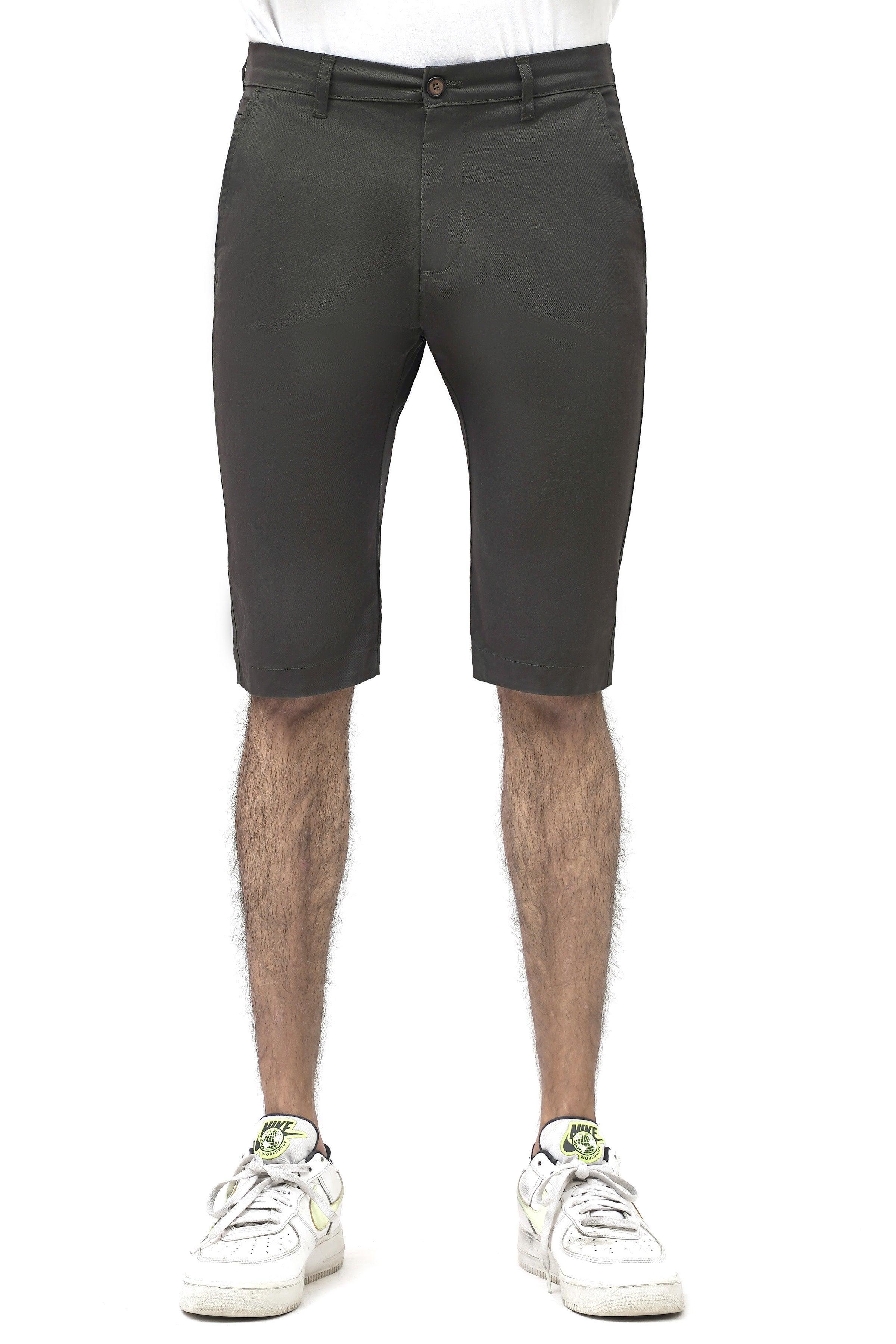 CROSS POCKET CHINO DARK OLIVE SHORTS at Charcoal Clothing