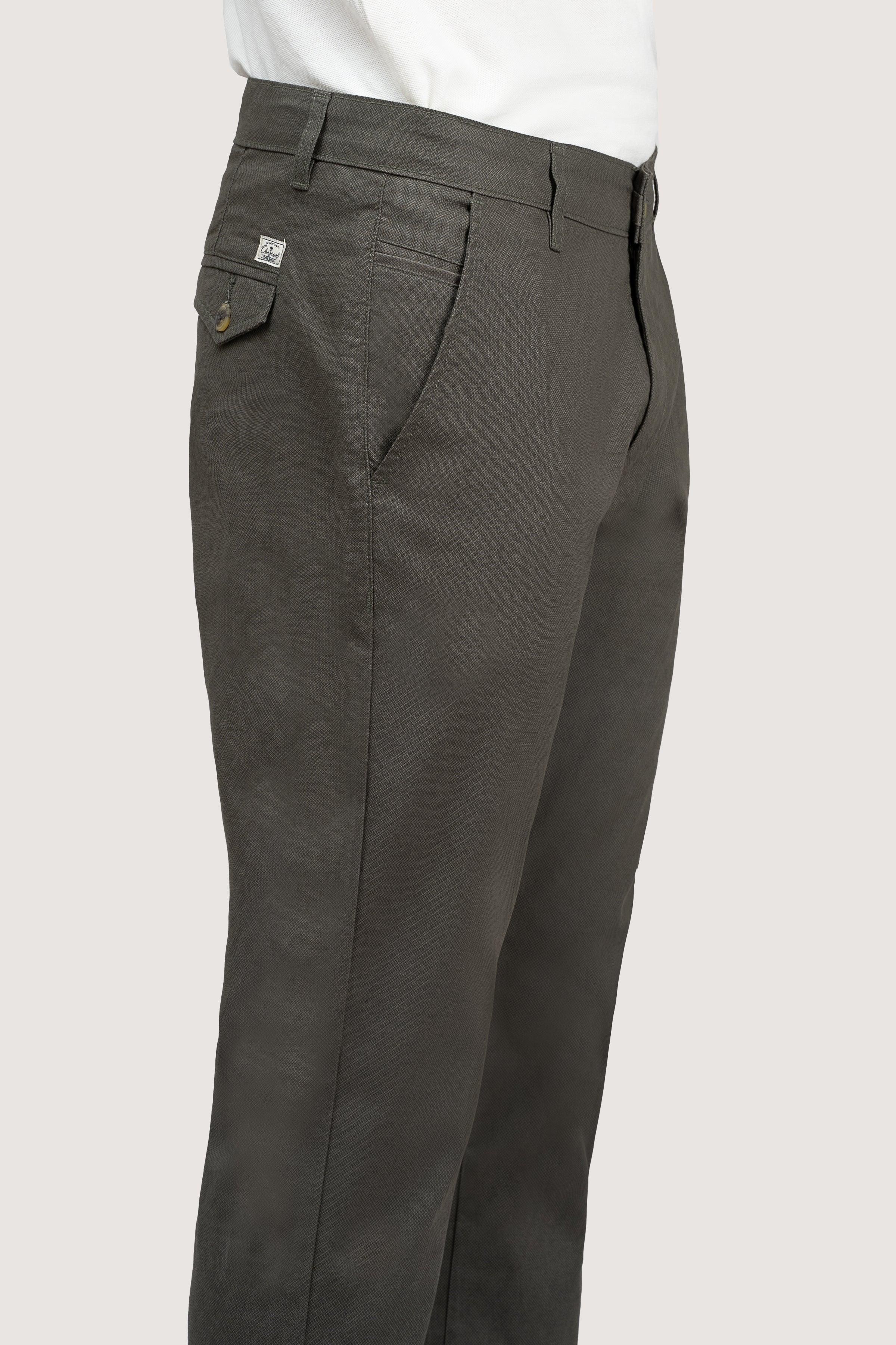 CROSS POCKET PRINTED SLIMFIT DARK OLIVE PANT at Charcoal Clothing
