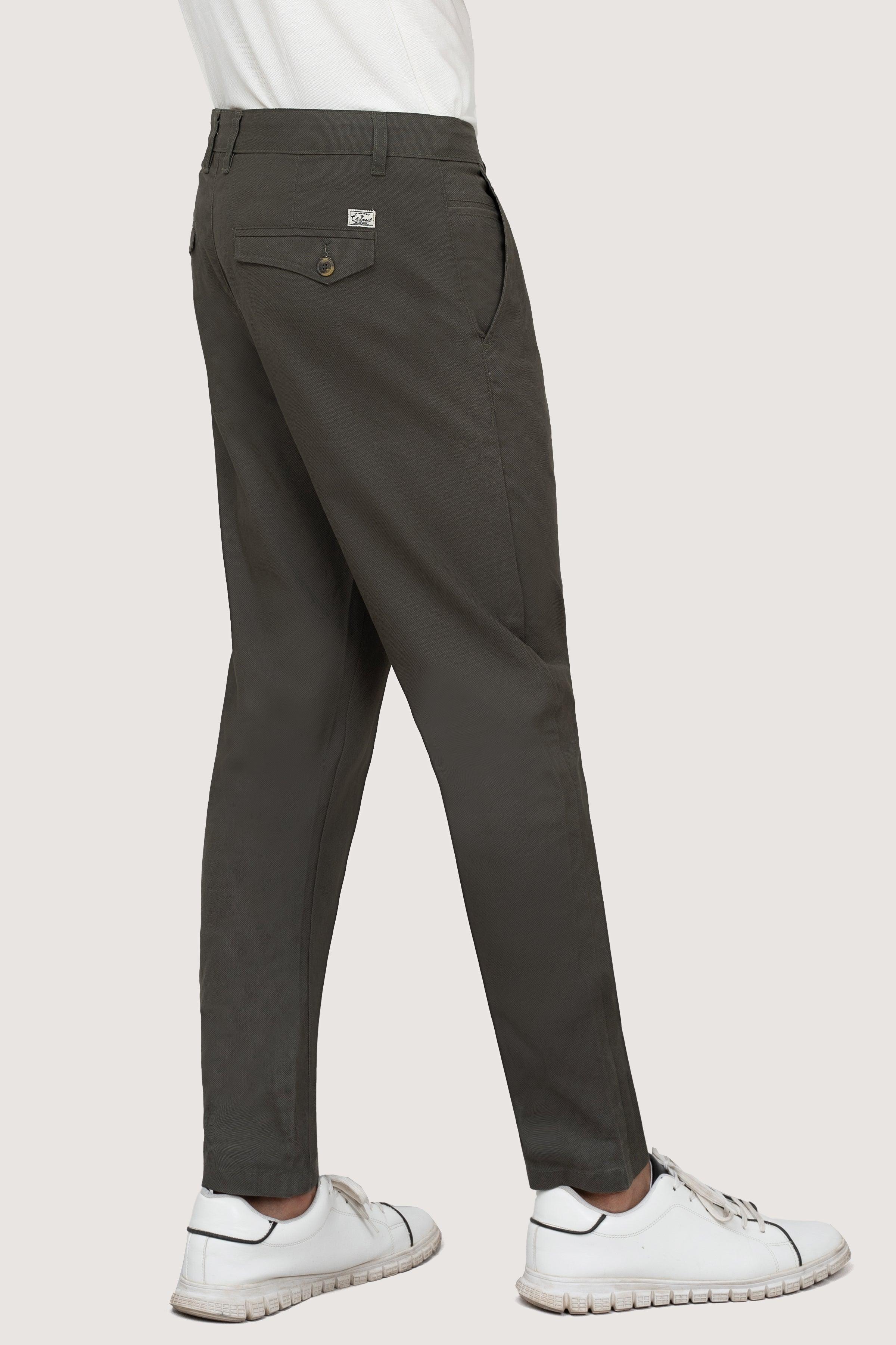 CROSS POCKET PRINTED SLIMFIT DARK OLIVE PANT at Charcoal Clothing