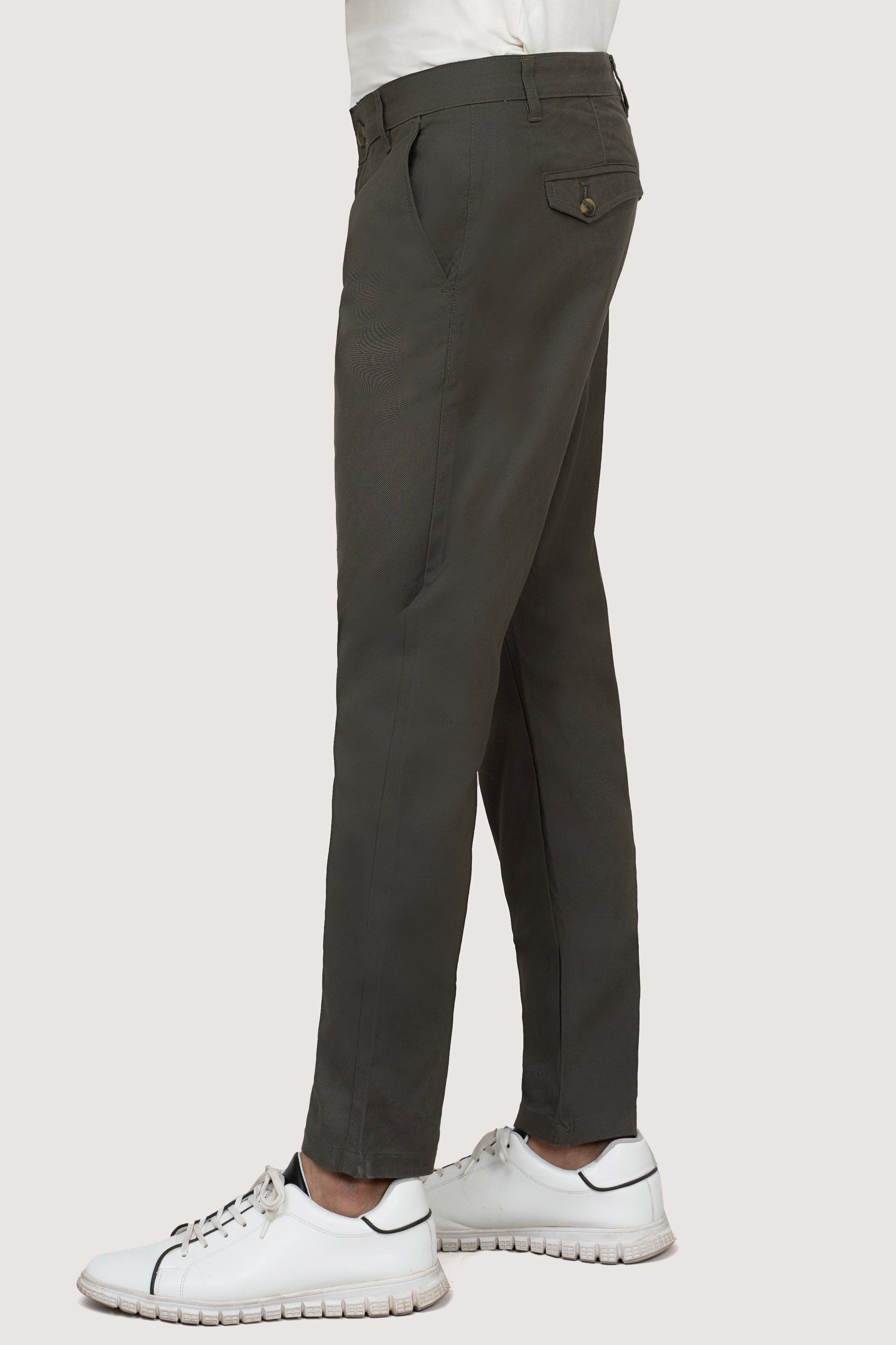 CROSS POCKET PRINTED SLIMFIT DARK OLIVE PANT at Charcoal Clothing