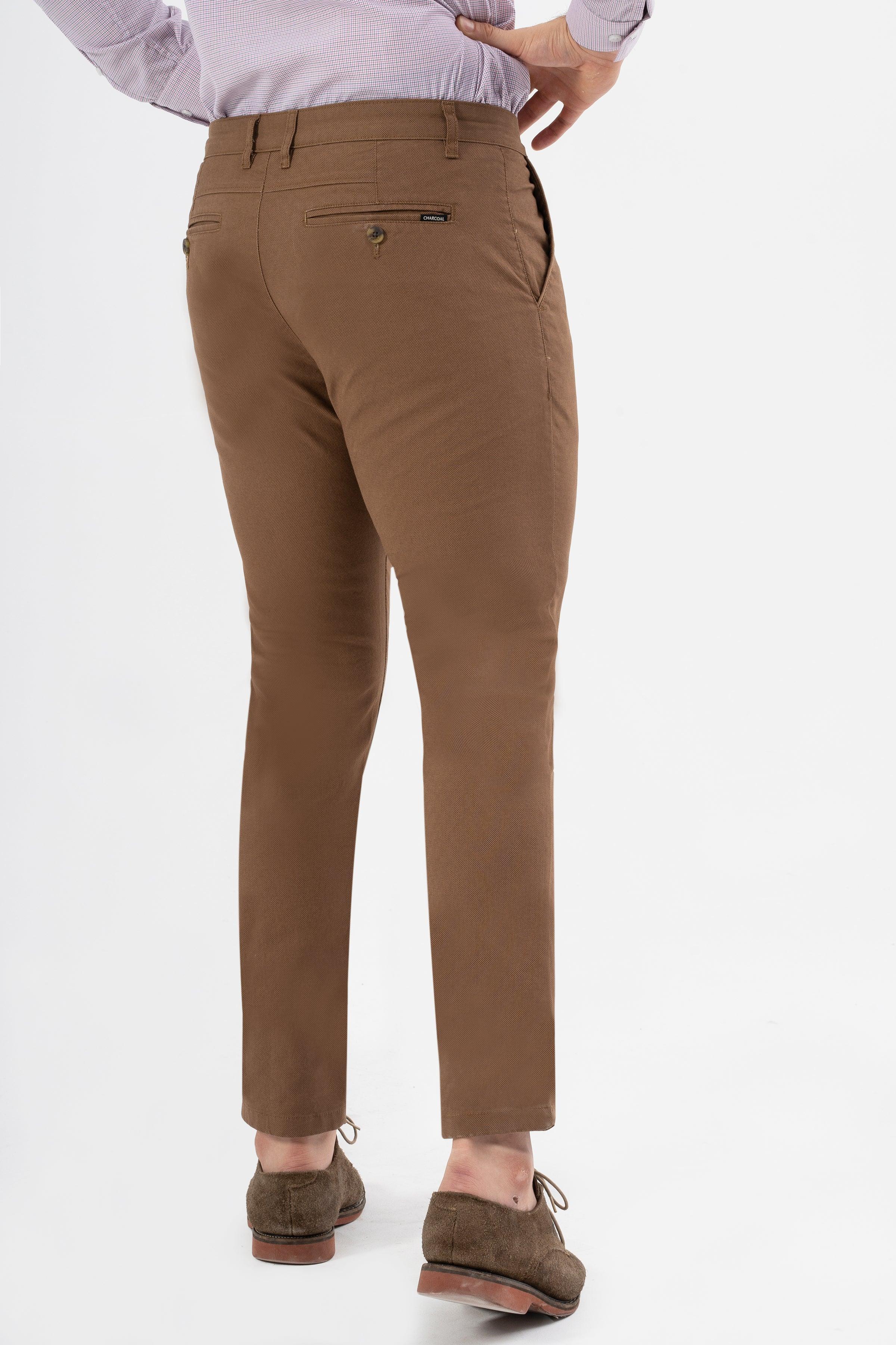 CROSS POCKET PRINTED SLIMFIT PANT BROWN at Charcoal Clothing