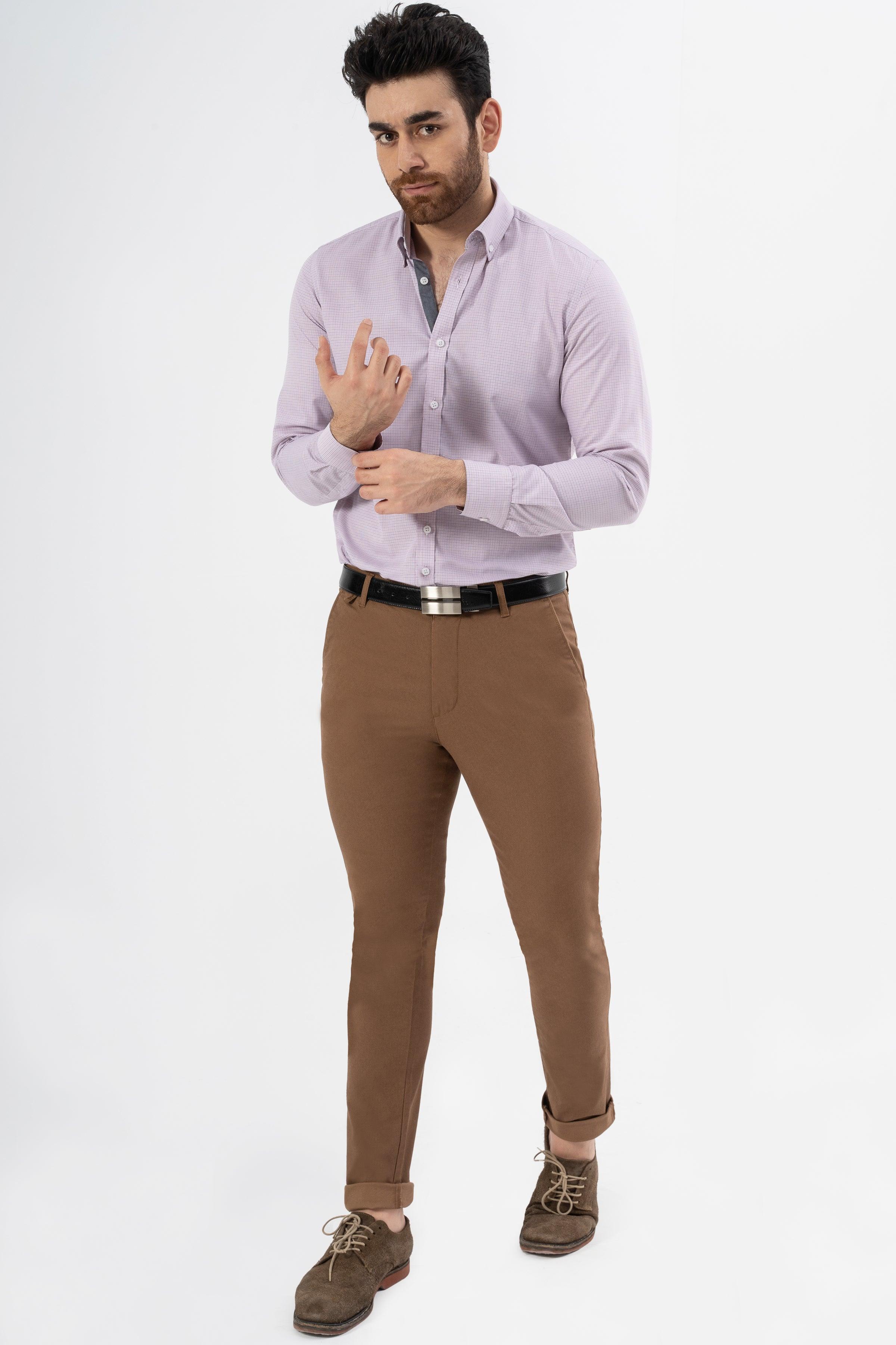 CROSS POCKET PRINTED SLIMFIT PANT BROWN at Charcoal Clothing