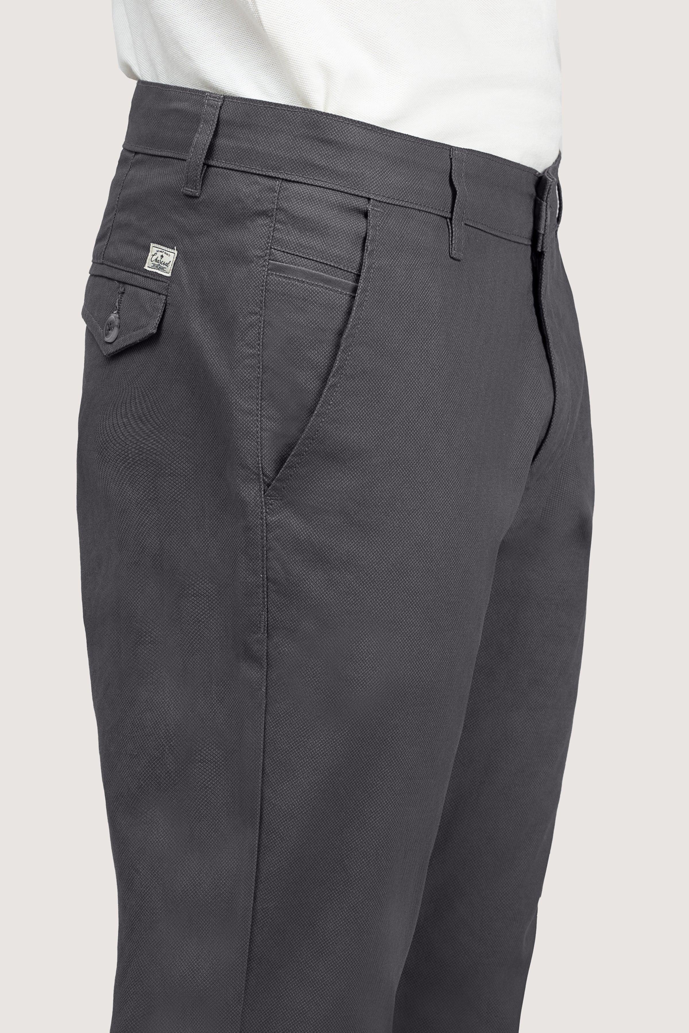 CROSS POCKET PRINTED SLIMFIT PANT DARK GREY at Charcoal Clothing