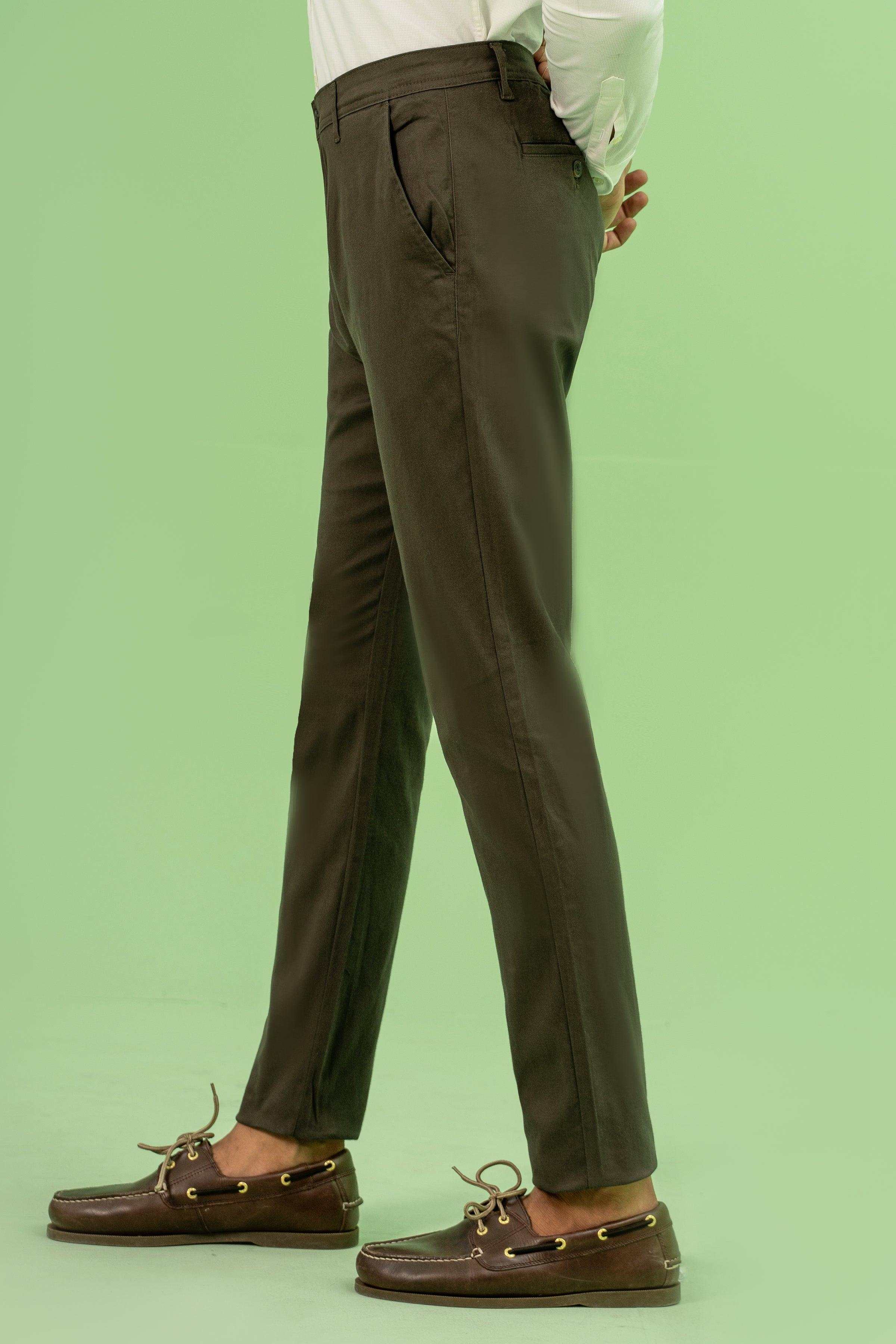 CROSS POCKET SATAIN SLIM FIT PANT DARK OLIVE at Charcoal Clothing
