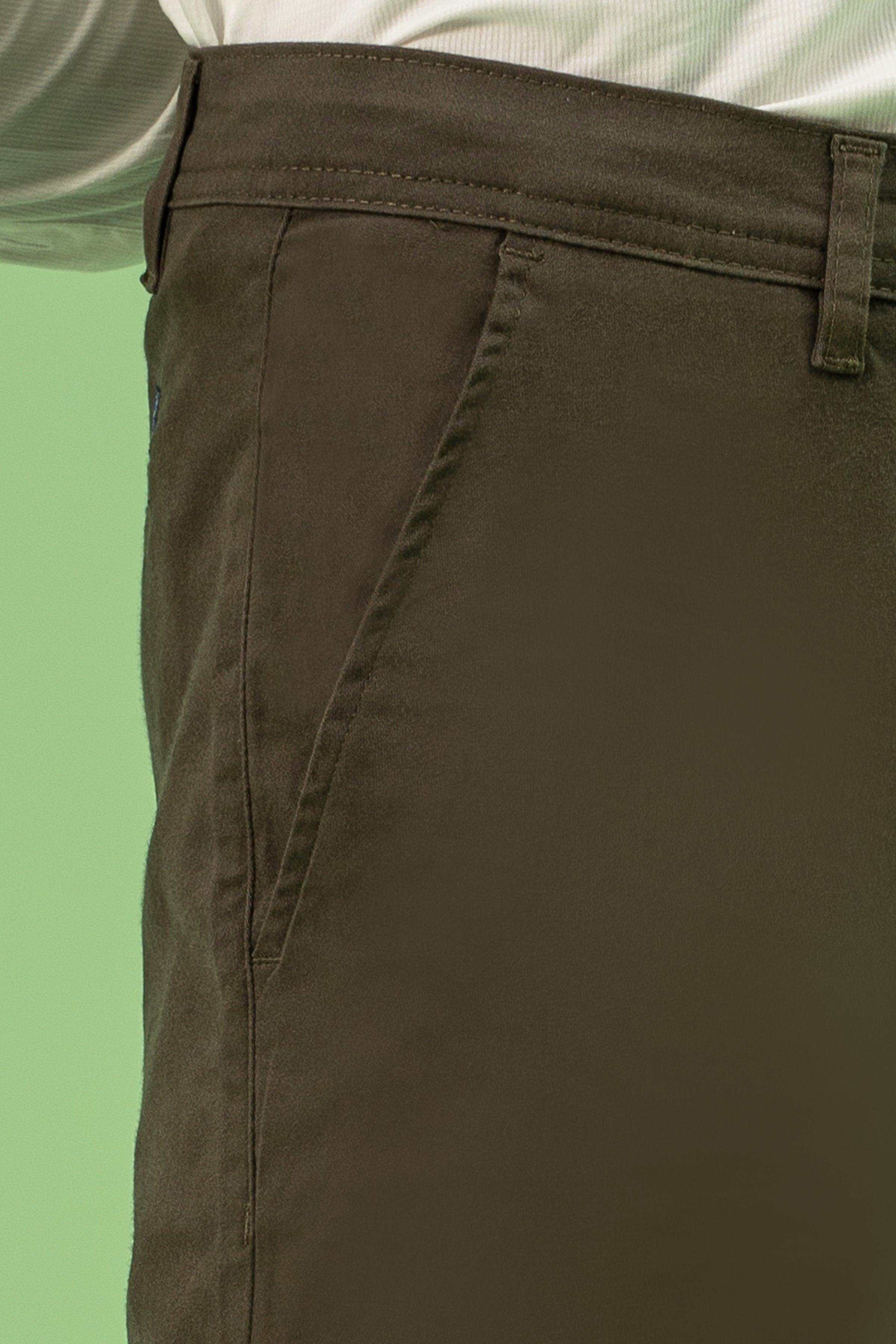 CROSS POCKET SATAIN SLIM FIT PANT DARK OLIVE at Charcoal Clothing