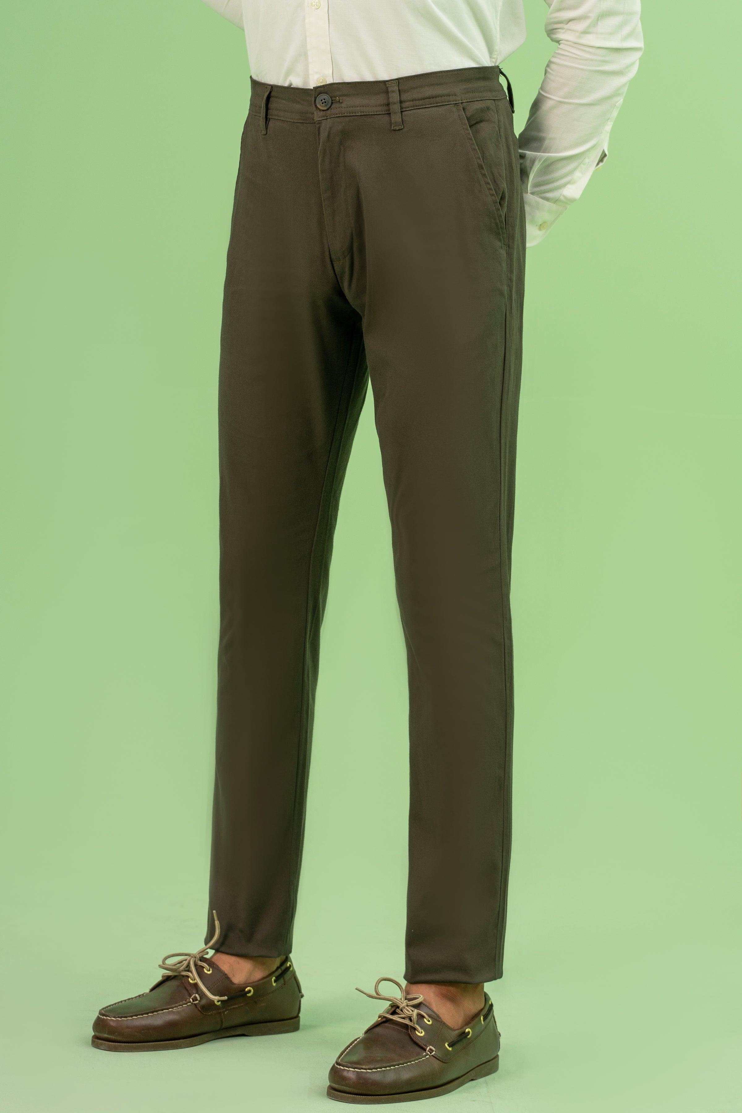 CROSS POCKET SATAIN SLIM FIT PANT DARK OLIVE at Charcoal Clothing