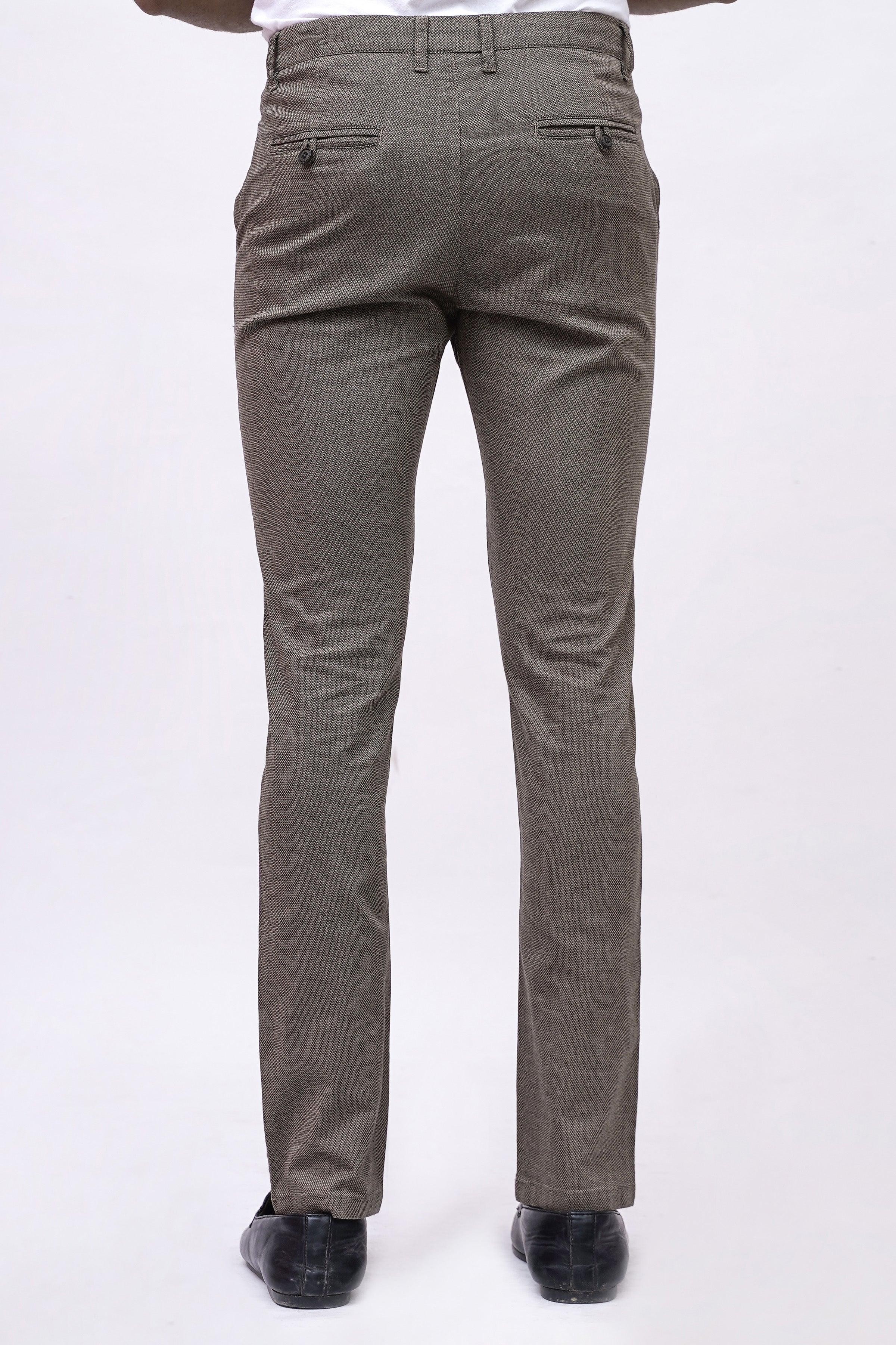 CROSS POCKET SELF TEXTURED PANT BROWN KHAKI TEXTURED at Charcoal Clothing