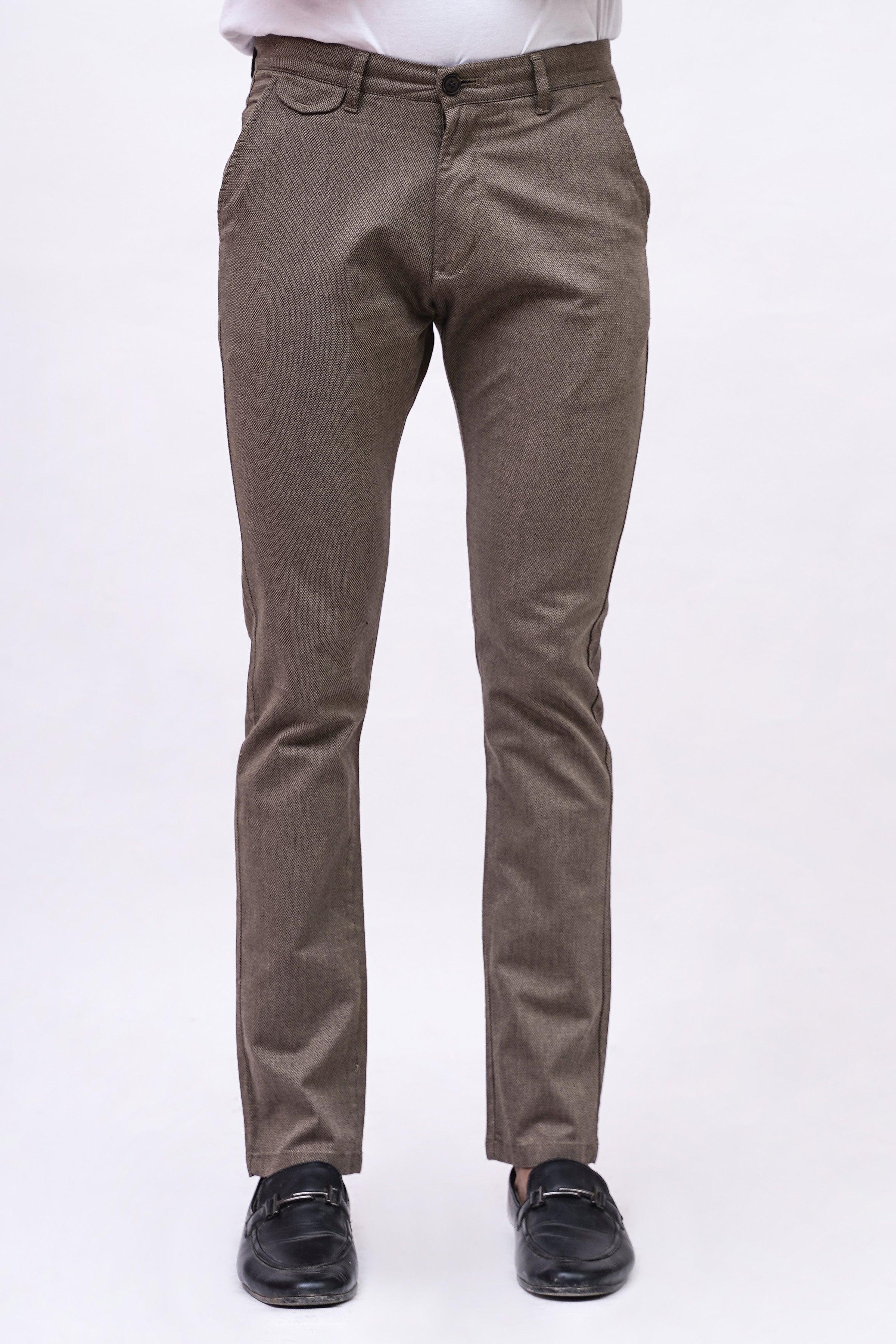 CROSS POCKET SELF TEXTURED PANT BROWN KHAKI TEXTURED at Charcoal Clothing