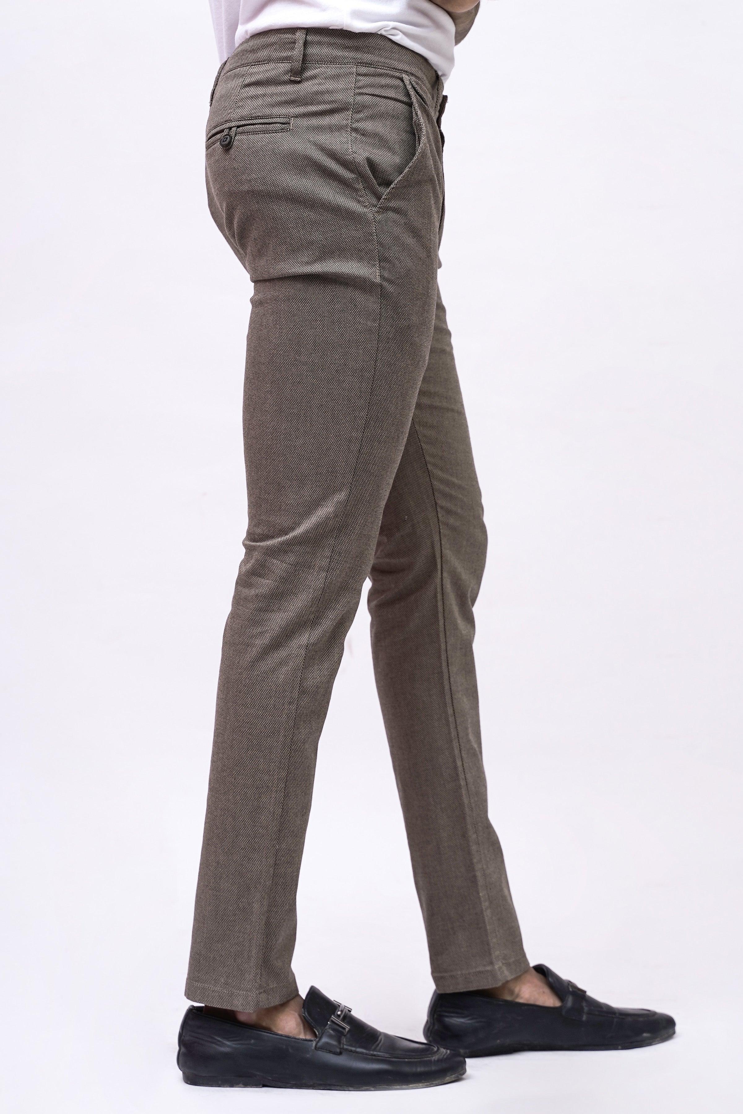 CROSS POCKET SELF TEXTURED PANT BROWN KHAKI TEXTURED at Charcoal Clothing