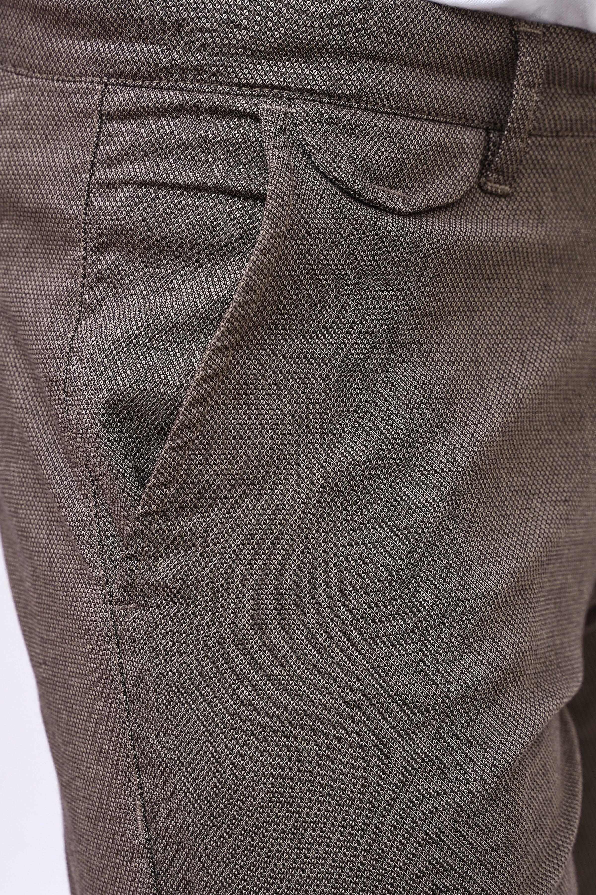 CROSS POCKET SELF TEXTURED PANT BROWN KHAKI TEXTURED at Charcoal Clothing