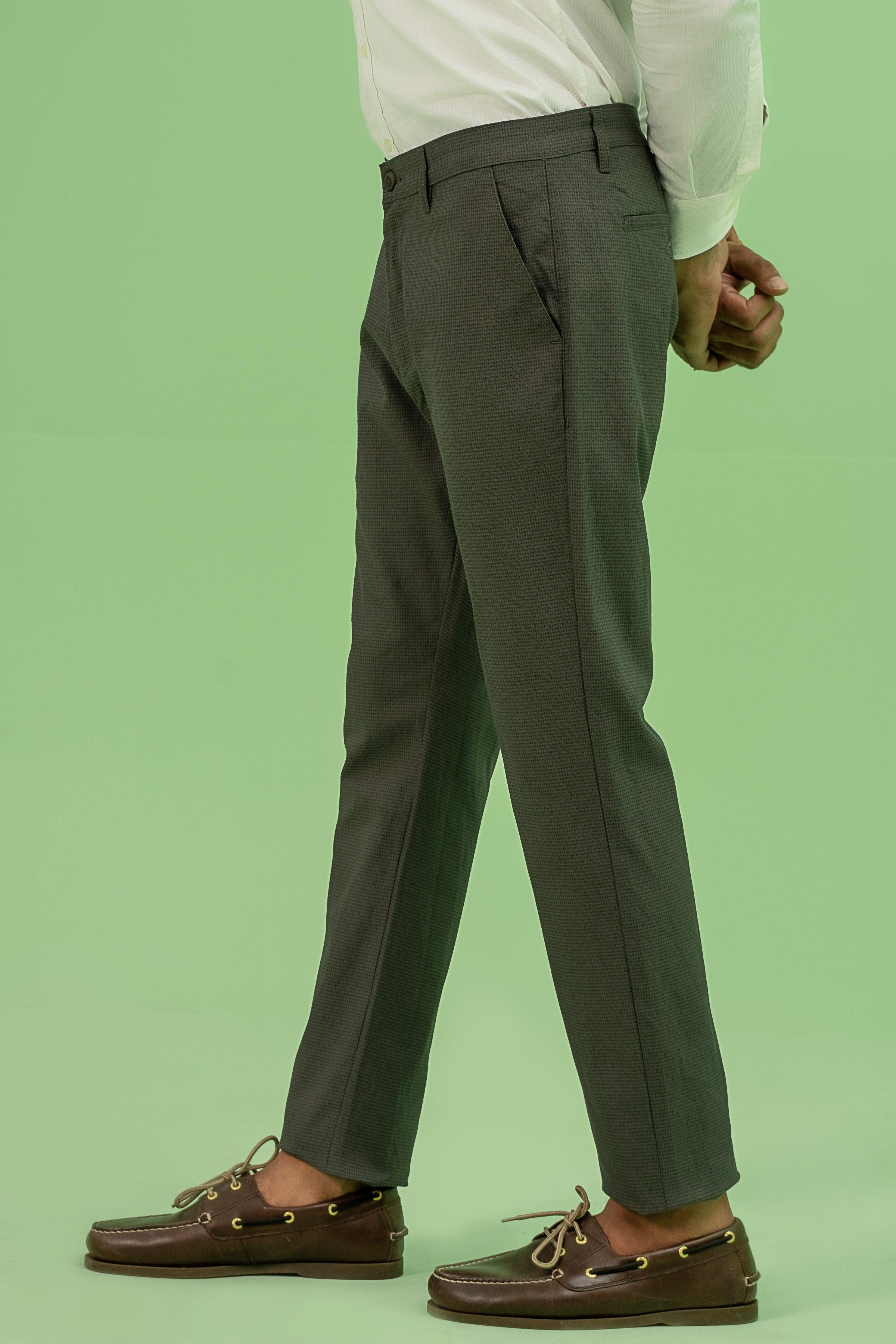 CROSS POCKET SELF TEXTURED PANT DARK OLIVE at Charcoal Clothing