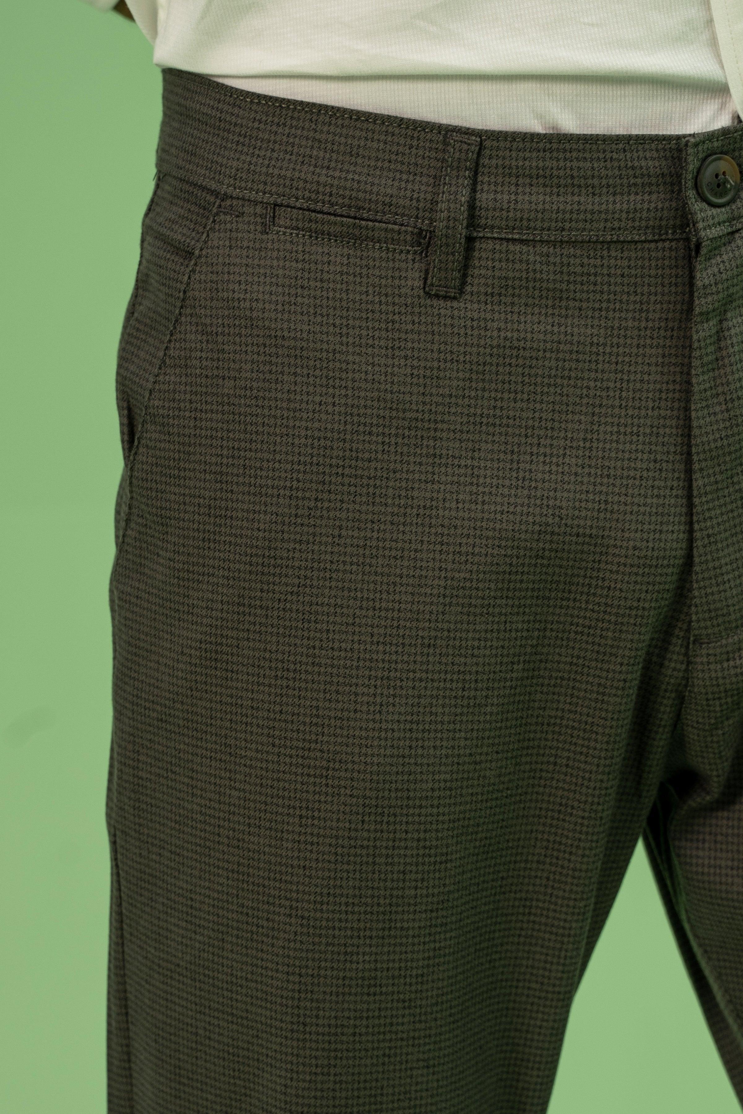CROSS POCKET SELF TEXTURED PANT DARK OLIVE at Charcoal Clothing