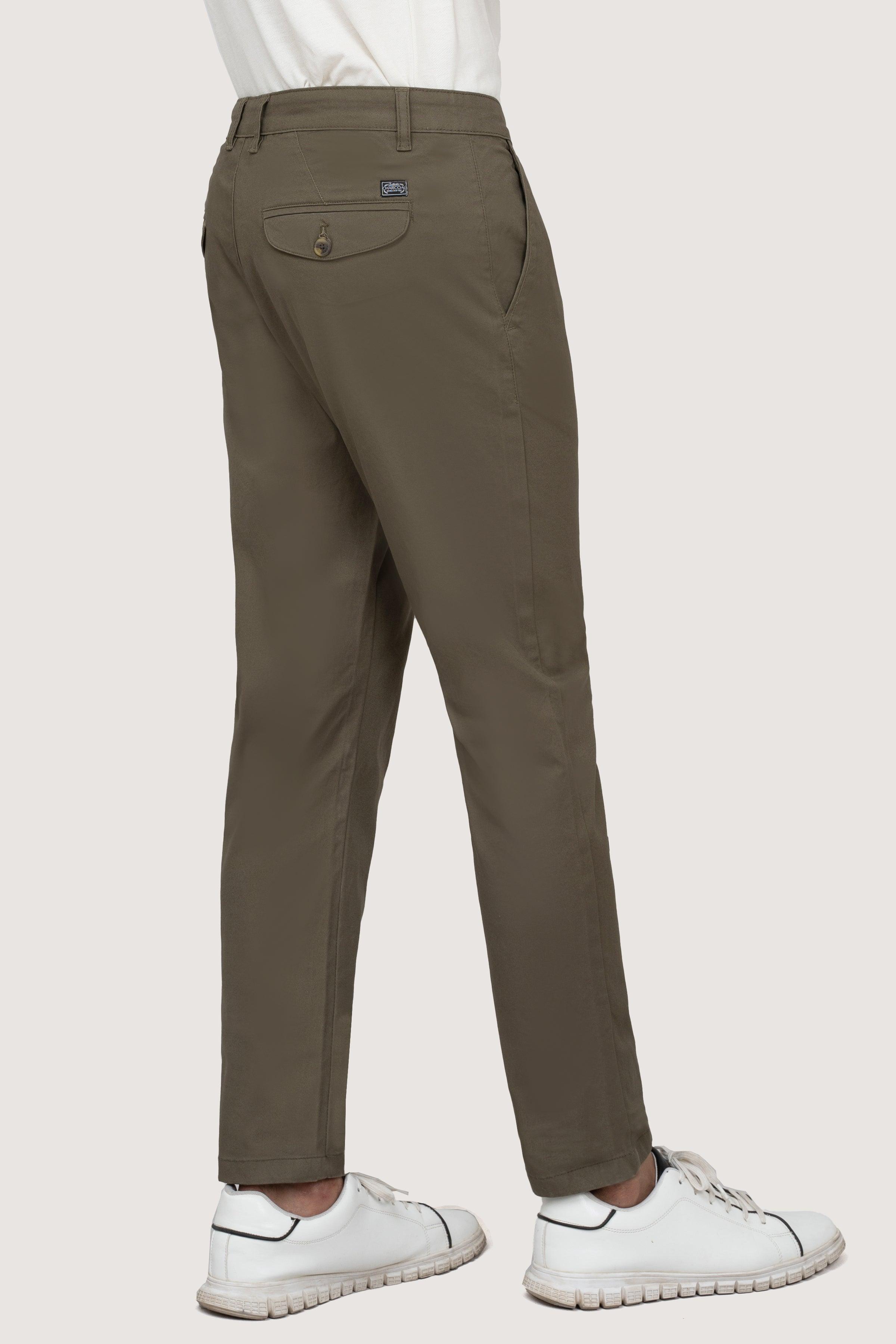 CROSS POCKET TWILL SLIMFIT DARK OLIVE PANT at Charcoal Clothing