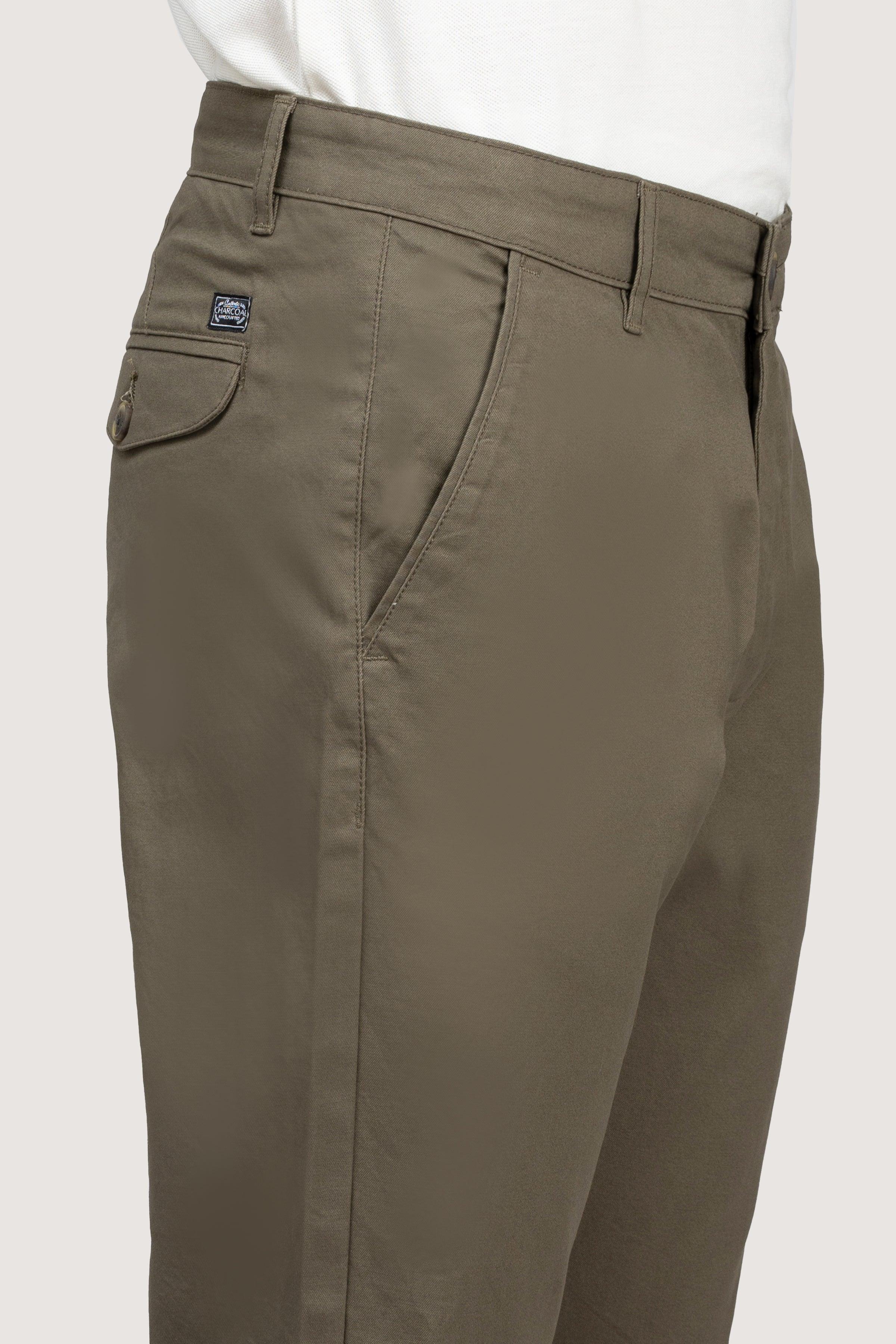 CROSS POCKET TWILL SLIMFIT DARK OLIVE PANT at Charcoal Clothing