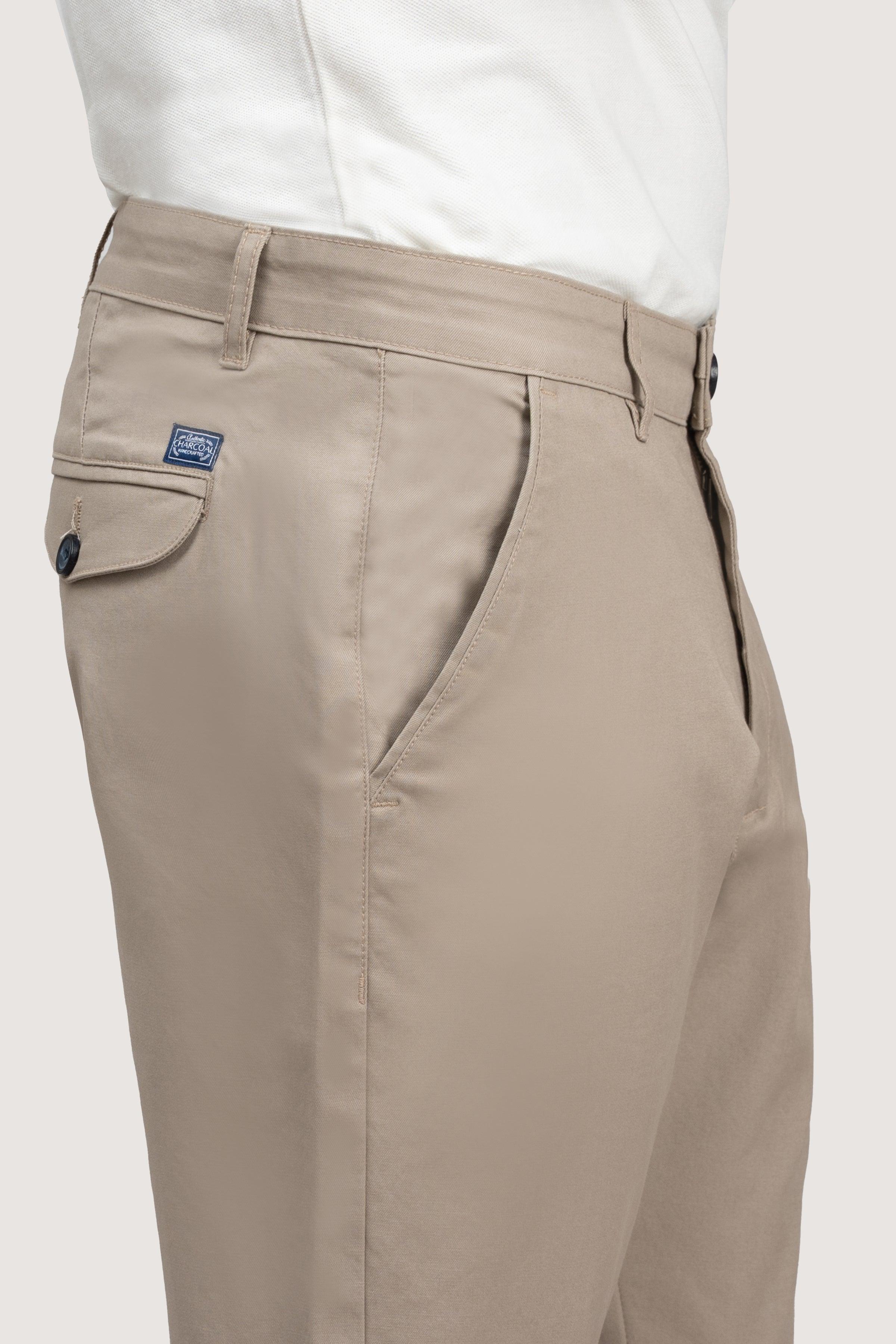 CROSS POCKET TWILL SLIMFIT PANT LIGHT KHAKI at Charcoal Clothing
