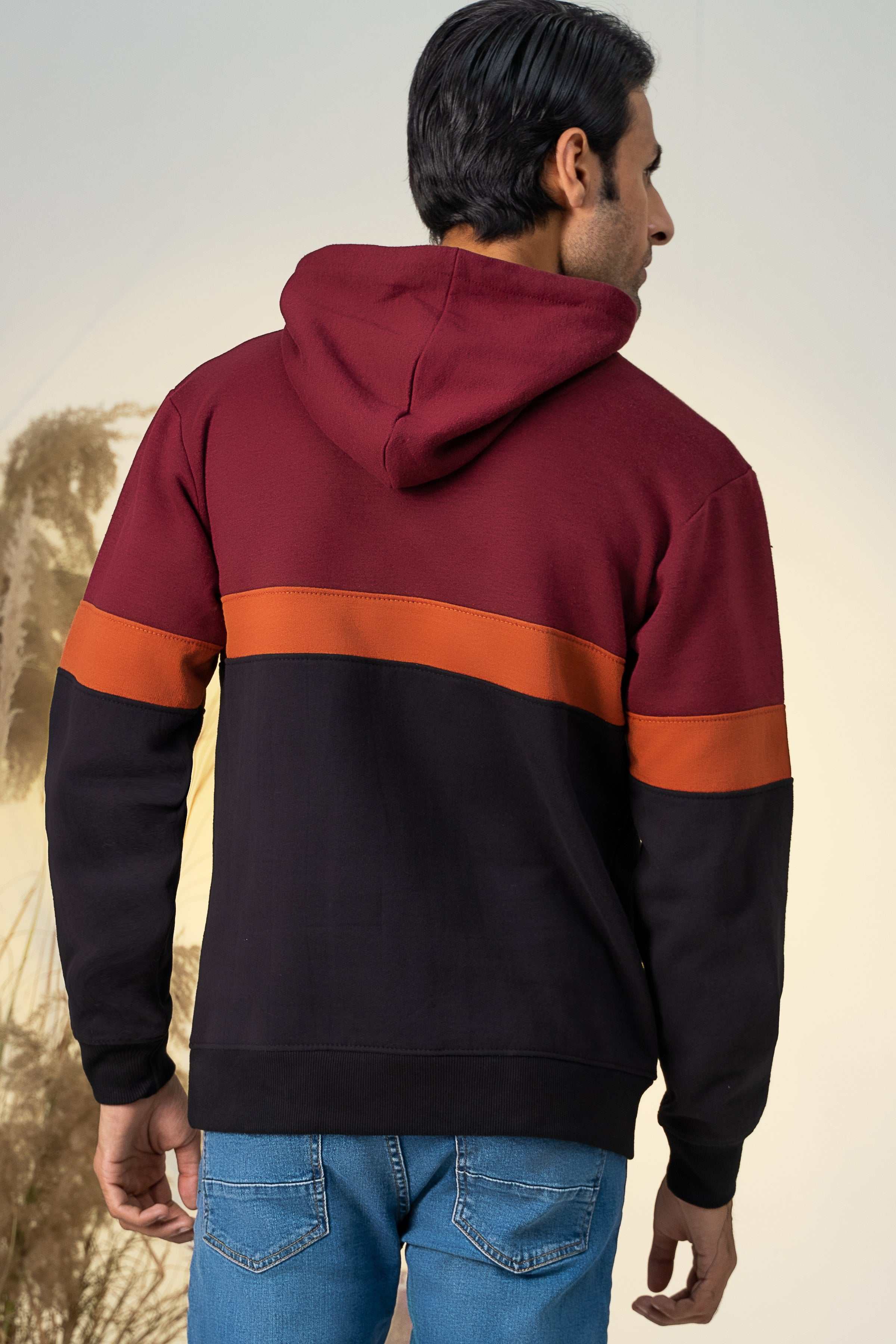 CUT & SEW KANGAROO HOODIES MAHROON BLACK at Charcoal Clothing