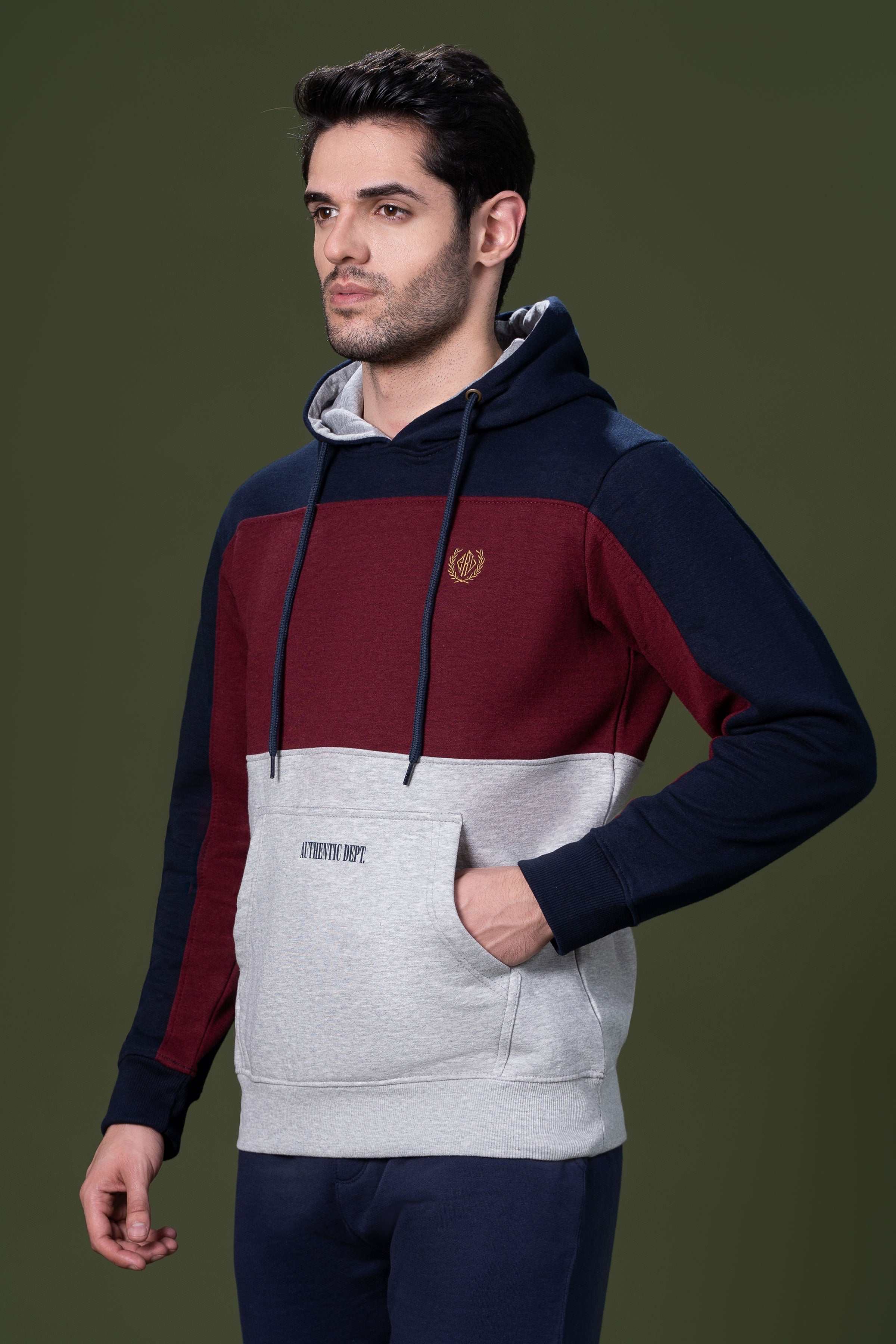 CUT & SEW KANGAROO HOODIES MAHROON NAVY at Charcoal Clothing