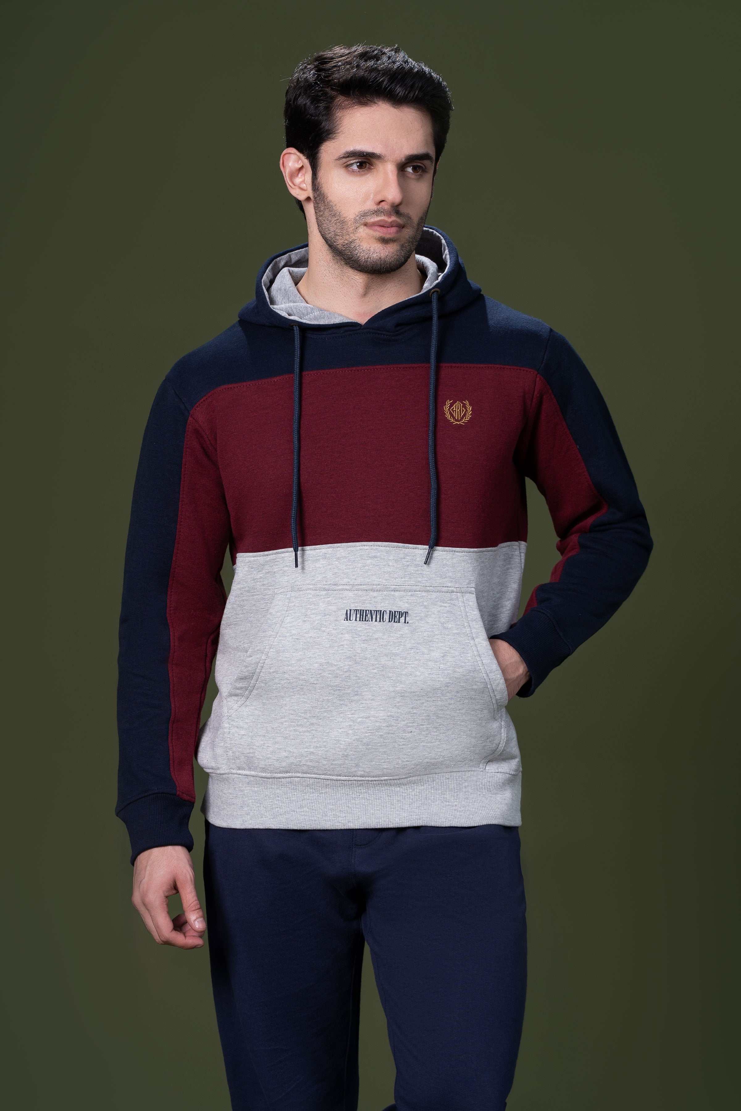CUT & SEW KANGAROO HOODIES MAHROON NAVY at Charcoal Clothing