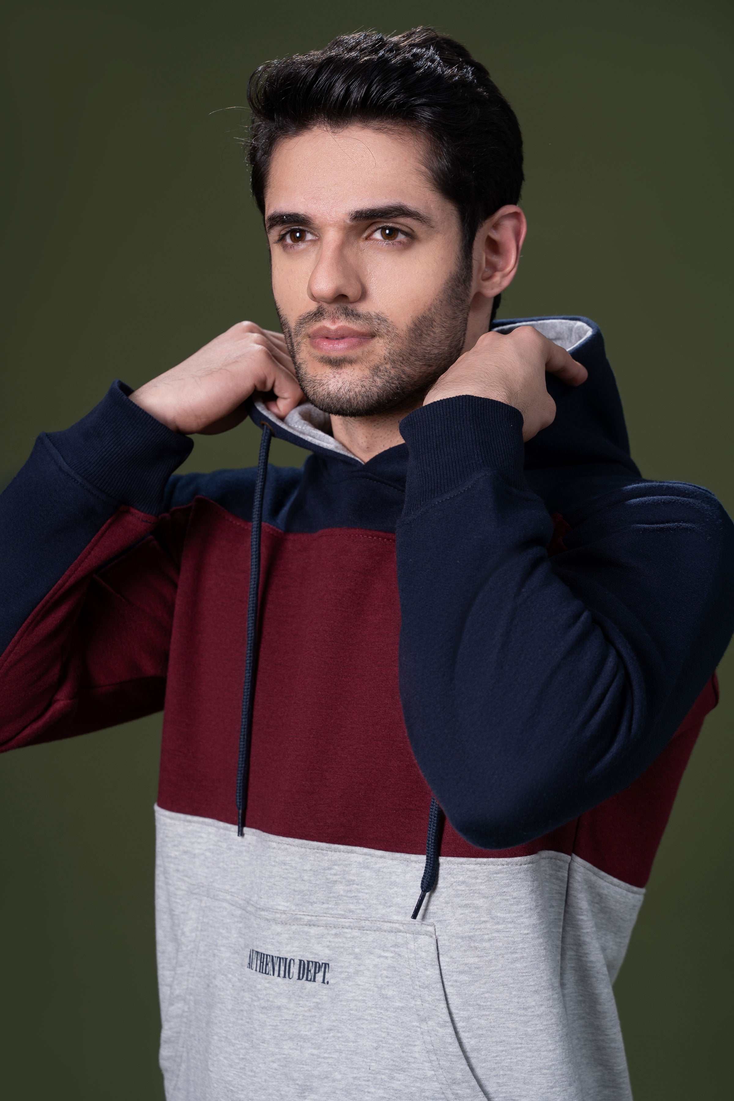 CUT & SEW KANGAROO HOODIES MAHROON NAVY at Charcoal Clothing