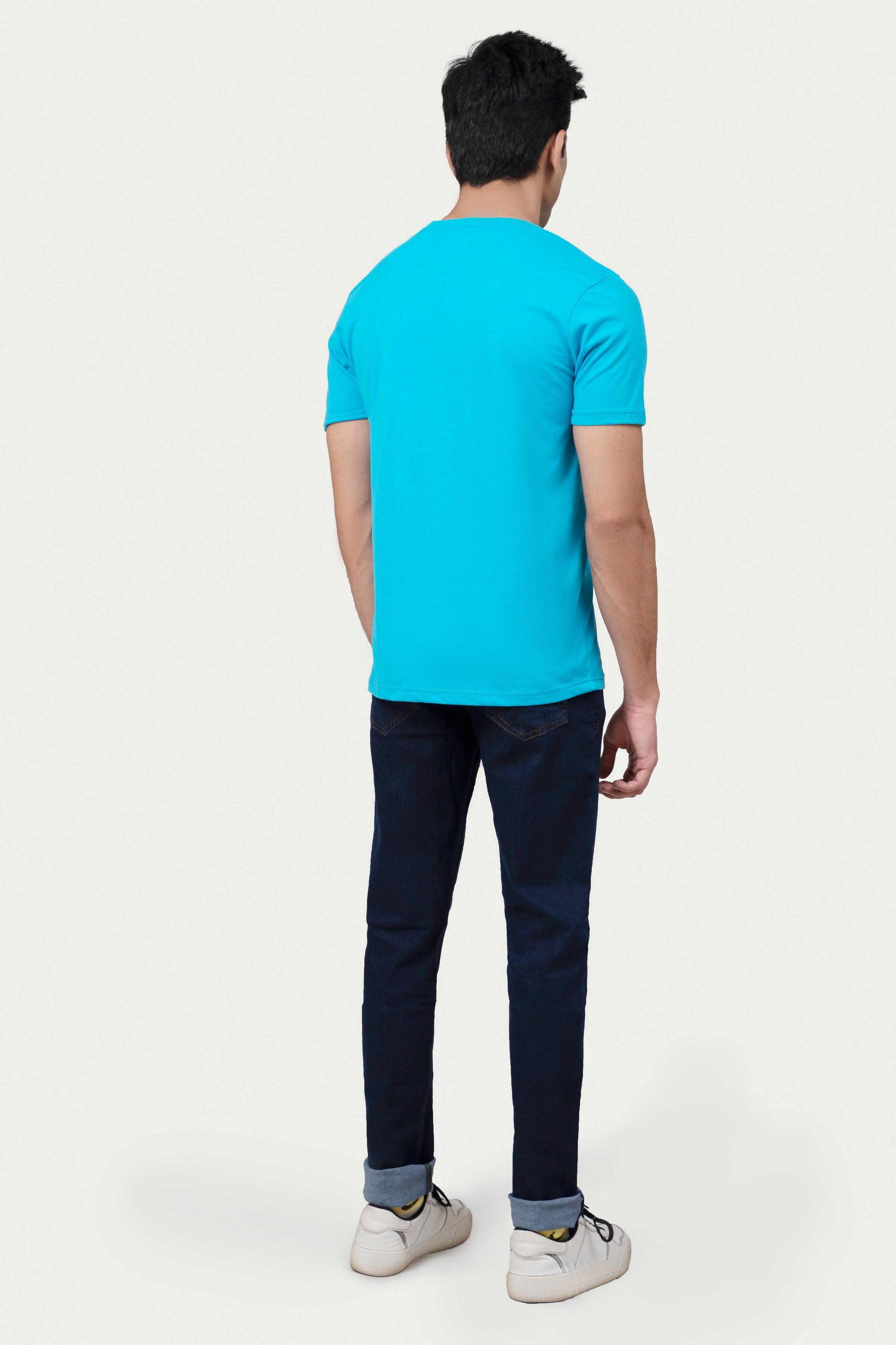 CUT & SEW PANEL T-SHIRT BLUE at Charcoal Clothing