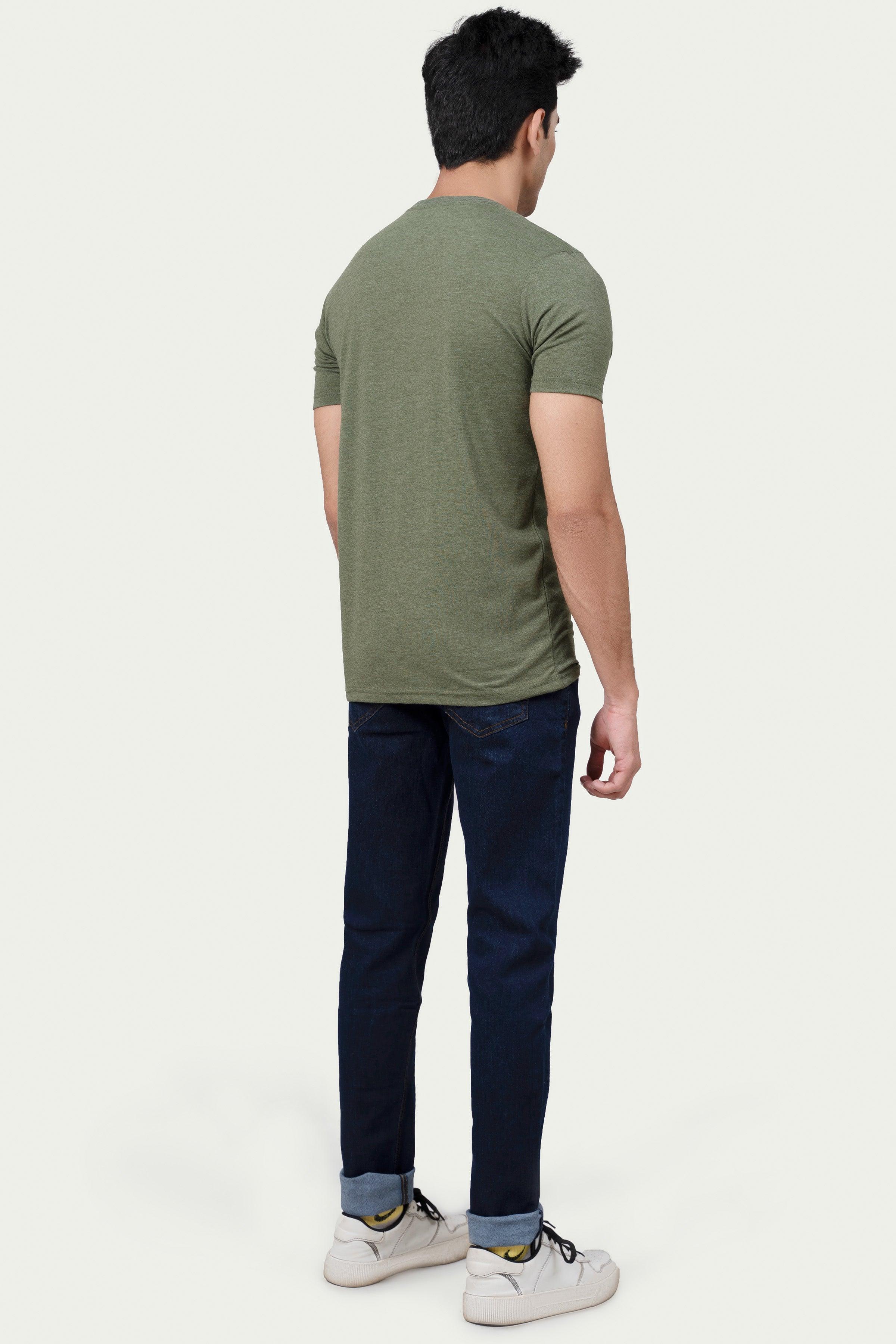 CUT & SEW PANEL T-SHIRT GREEN at Charcoal Clothing