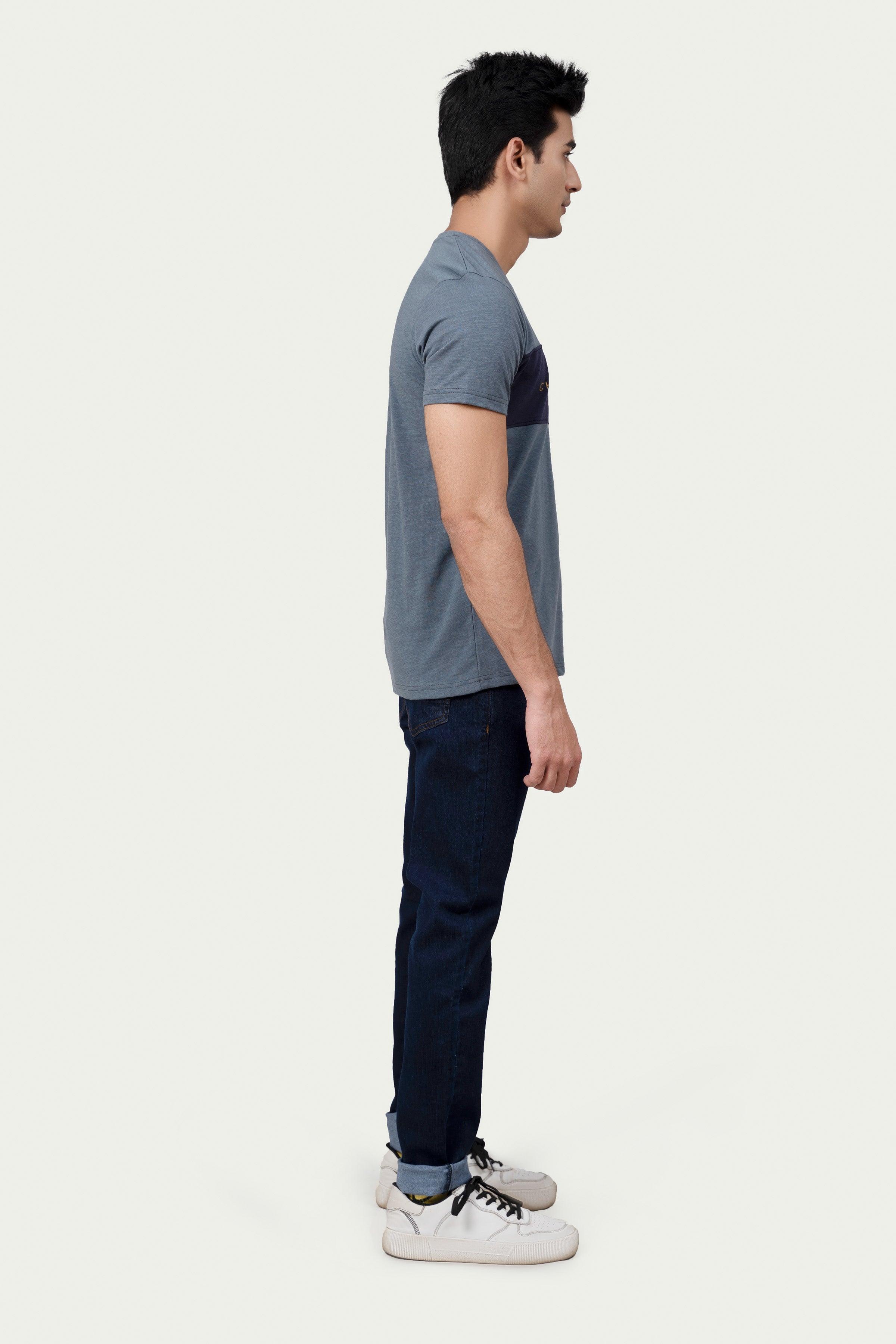 CUT & SEW PANEL T-SHIRT GREY at Charcoal Clothing